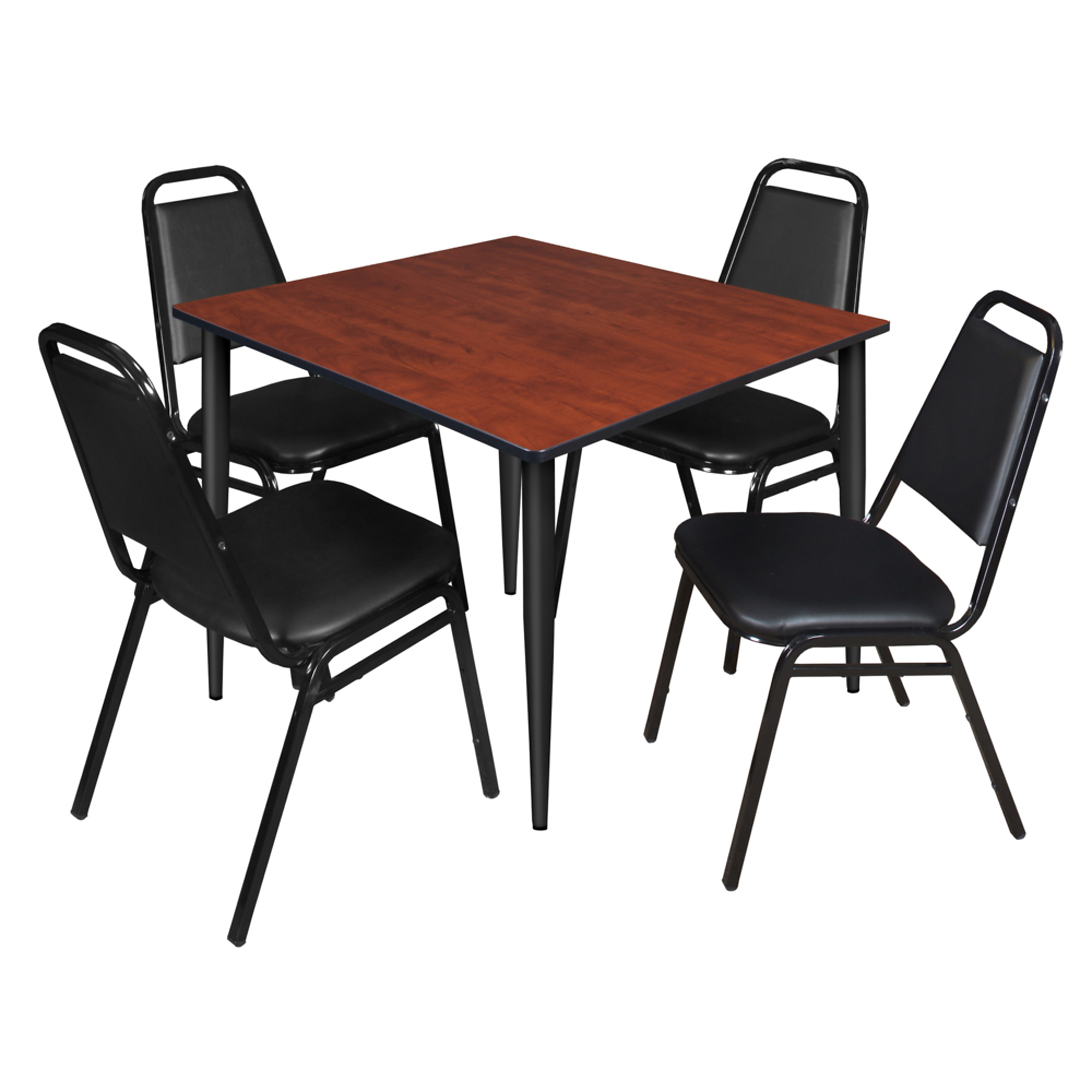 Regency Kahlo 48in. Square Breakroom Table Set — Cherry/Maple Top, Black Base, 4 Black Stack Chairs, Model# TPL4848CHBK29BK