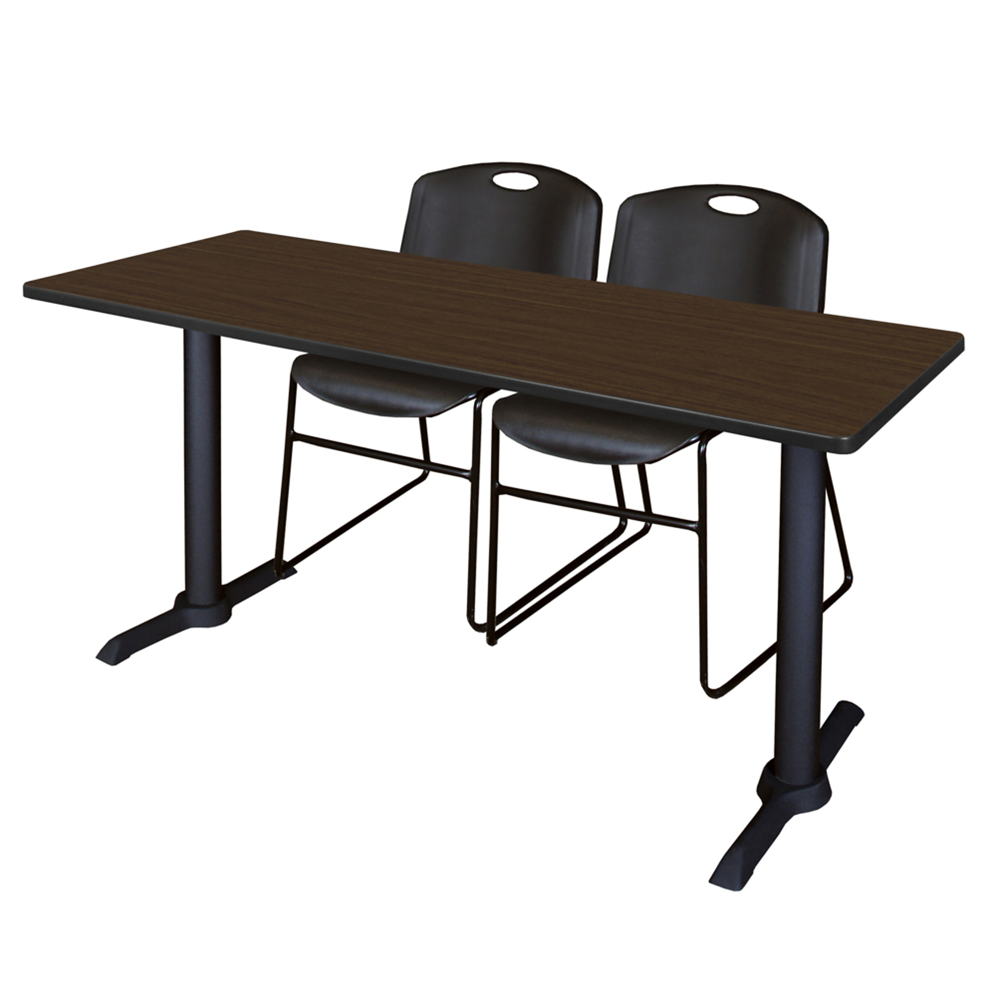 Regency Furniture Cain Training Seminar Table with 2 Zeng Stack Chairs — 60in. x 24in., Neo Walnut/Noble Oak, Black, Model# MTRCT6024NW44BK