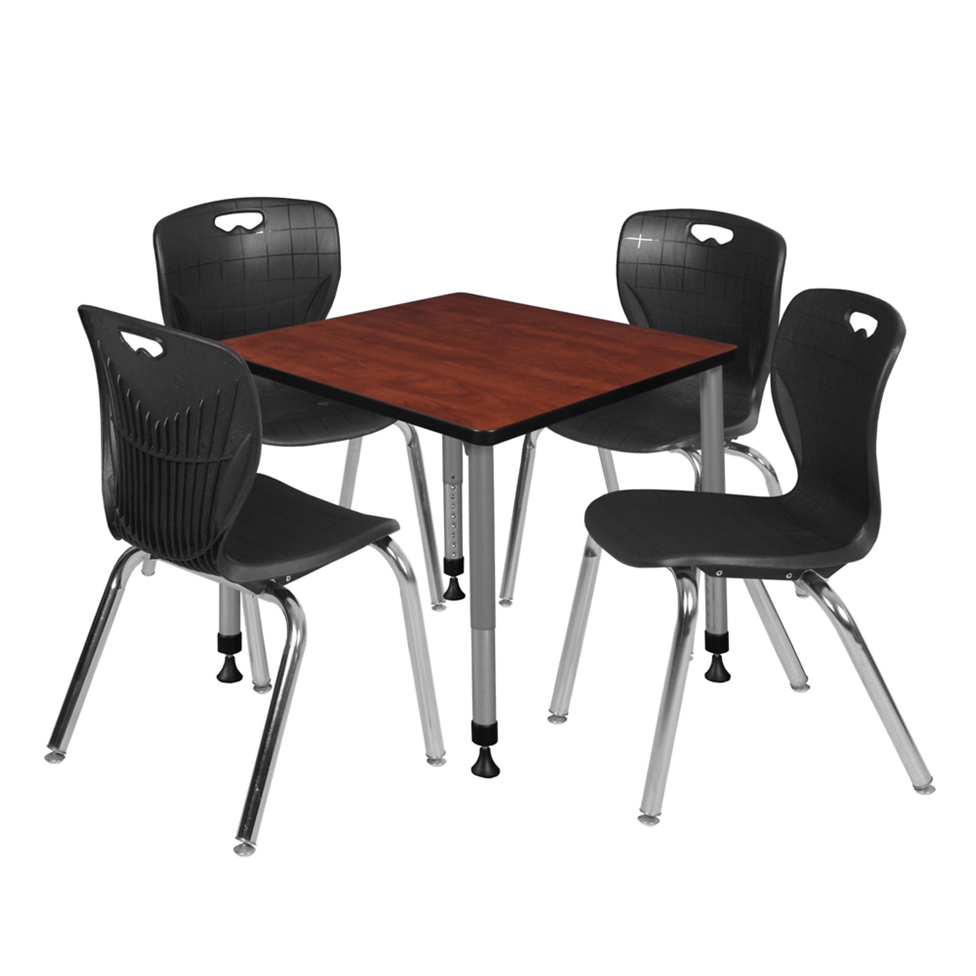 Regency Kee Adjustable Classroom Table and Andy Stack Chairs Set — 30in. Square, Cherry/Maple, 4 Chairs, Black/Grey, Model# TB3030CHAPGY40BK