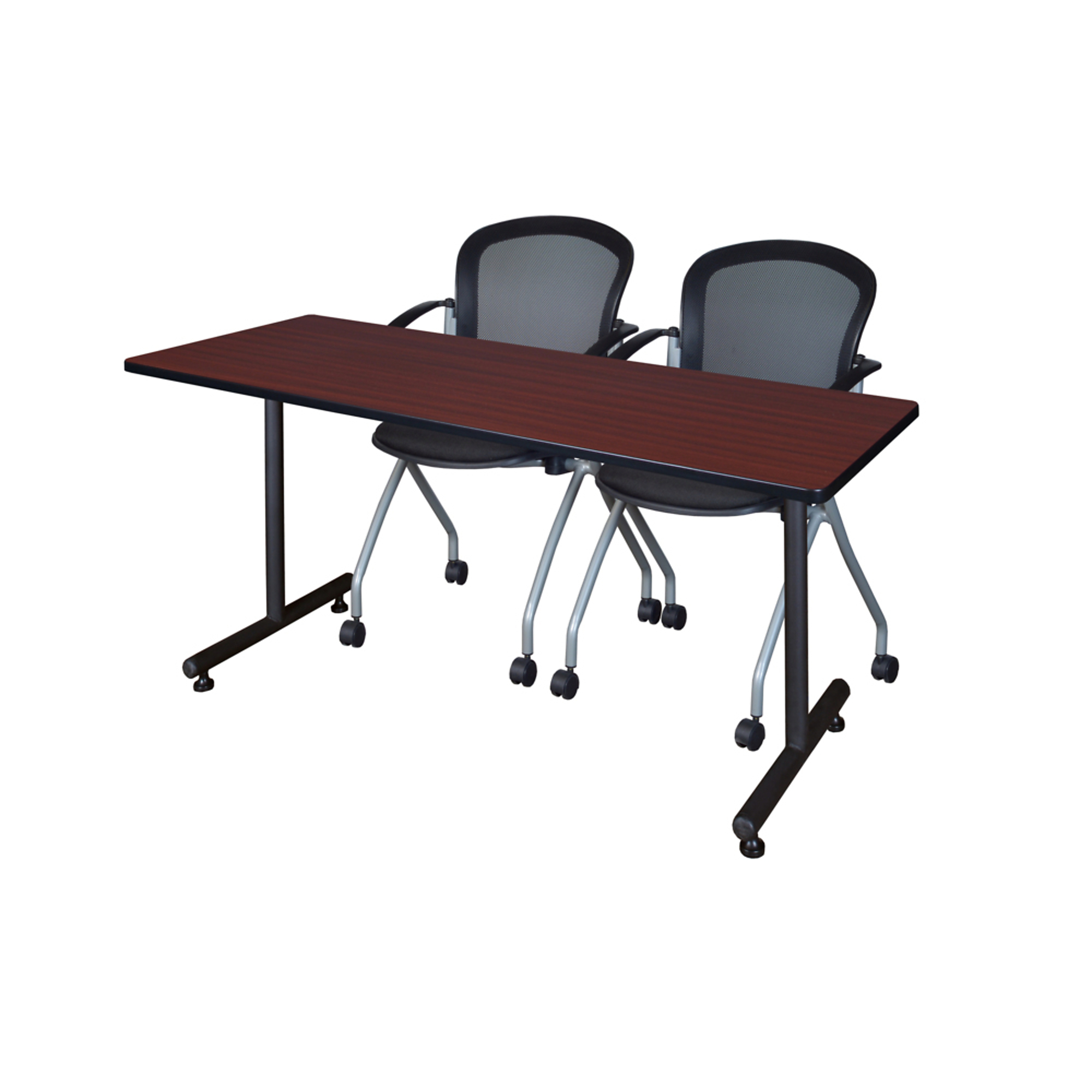 Regency Kobe Training Seminar Table with Cadence Nesting Chairs — 72in. x 30in., Mahogany, 2 Chairs, Model# MKTRCT7230MH23BK