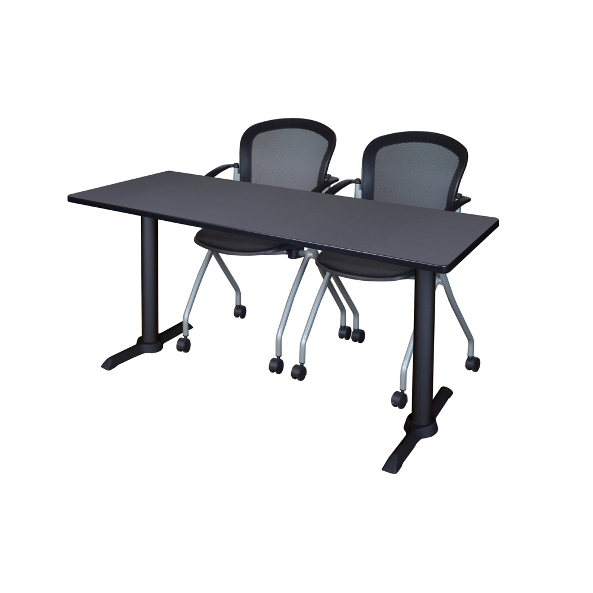 Regency Furniture Cain Training Seminar Table with 2 Cadence Nesting Chairs — 66in. x 24in., Thermal Fused Melamine Laminate, Grey/Mahogany, Model# MTRCT6624GY23BK