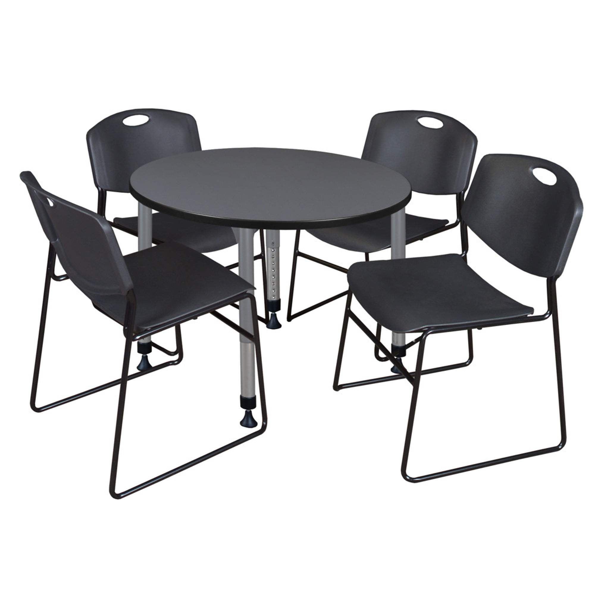 Regency Kee Round Adjustable Classroom Table with 4 Zeng Stack Chairs