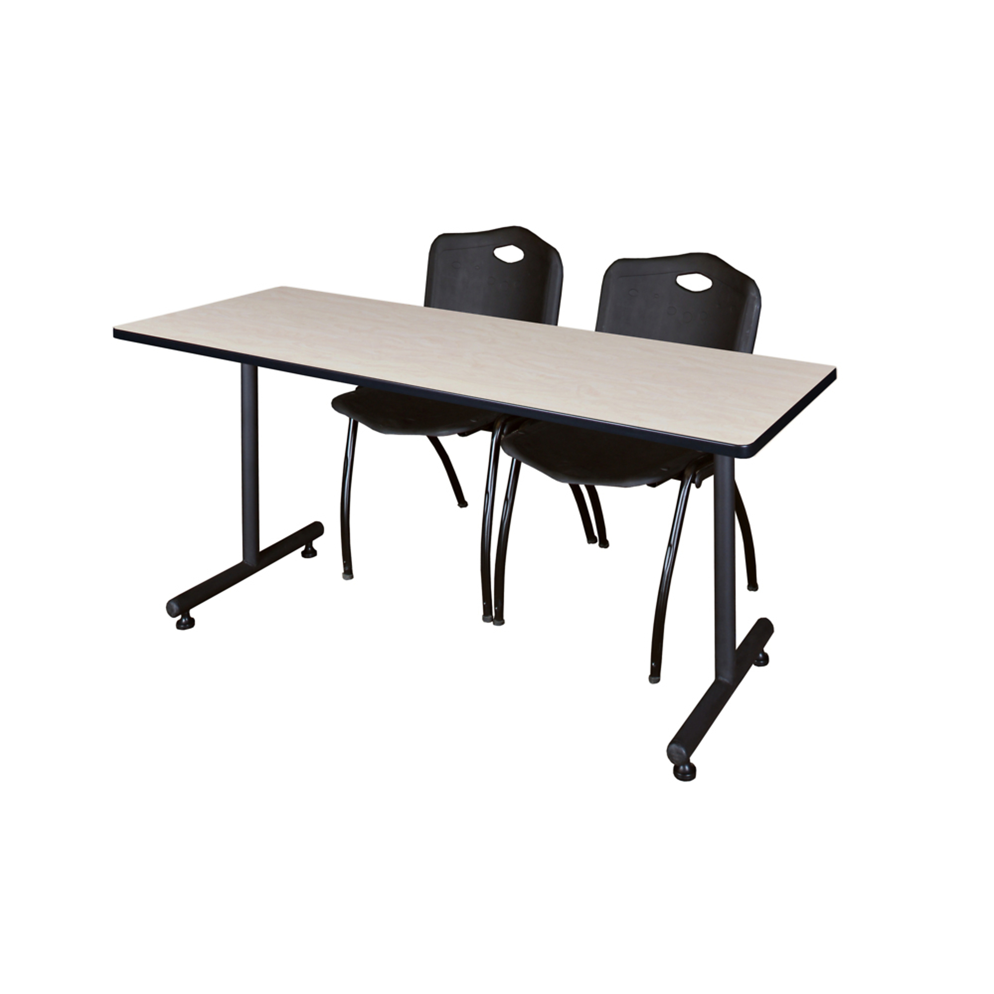 Regency Furniture Kobe Training Seminar Table with T-Base and 2 M Stack Chairs — 60in. x 30in., Maple/Cherry, Black, Model# MKTRCT6030PL47BK