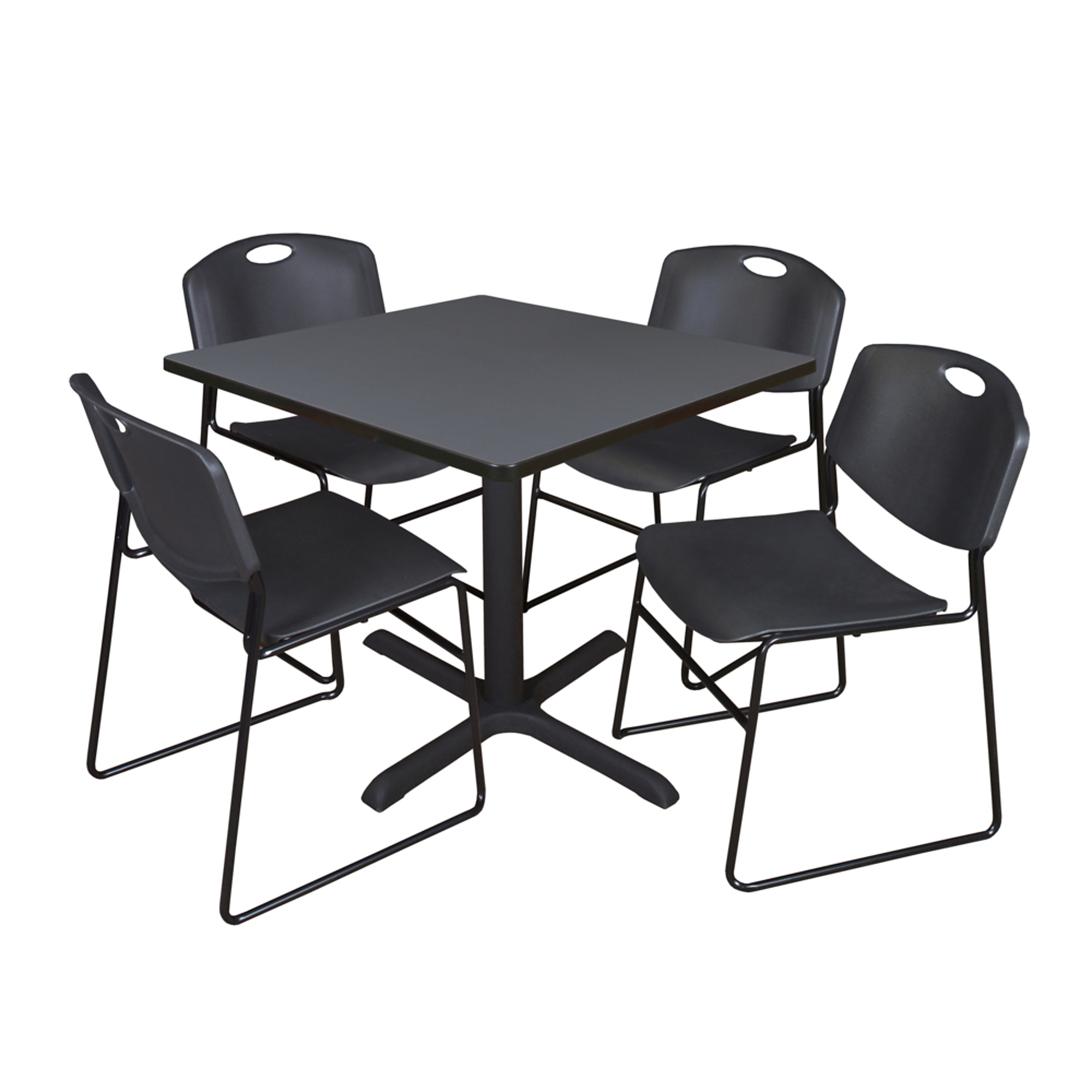 Regency Cain Breakroom Table and Zeng Stack Chairs Set — 42in. Square, Grey/Mahogany Tabletop, Black Chairs, Model# TB4242GY44BK