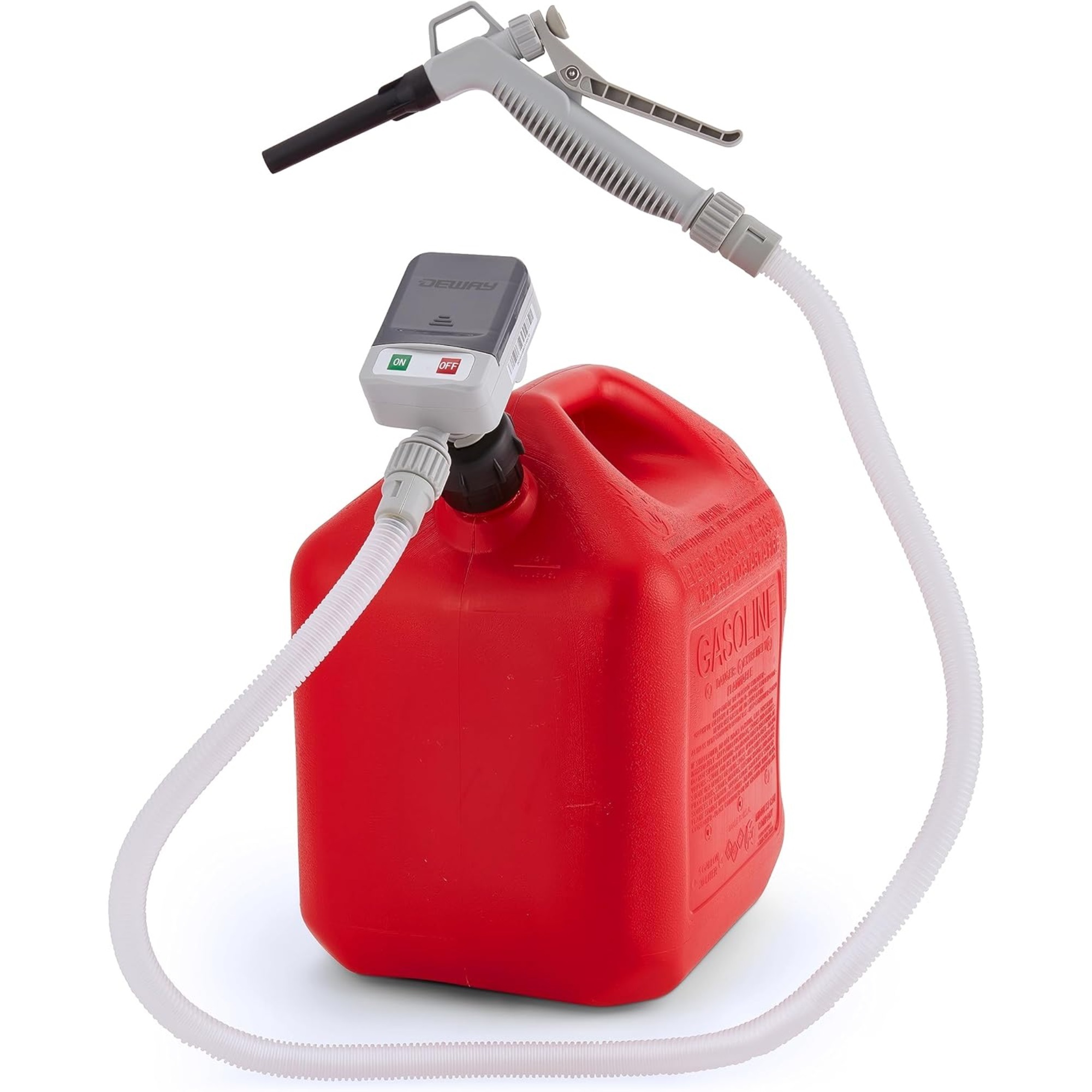 Deway Battery Fuel Transfer Pump with Flow Nozzle — 2.4 GPM, 3 Can Adapters, Gasoline & Diesel, Model# WAYPUMP19