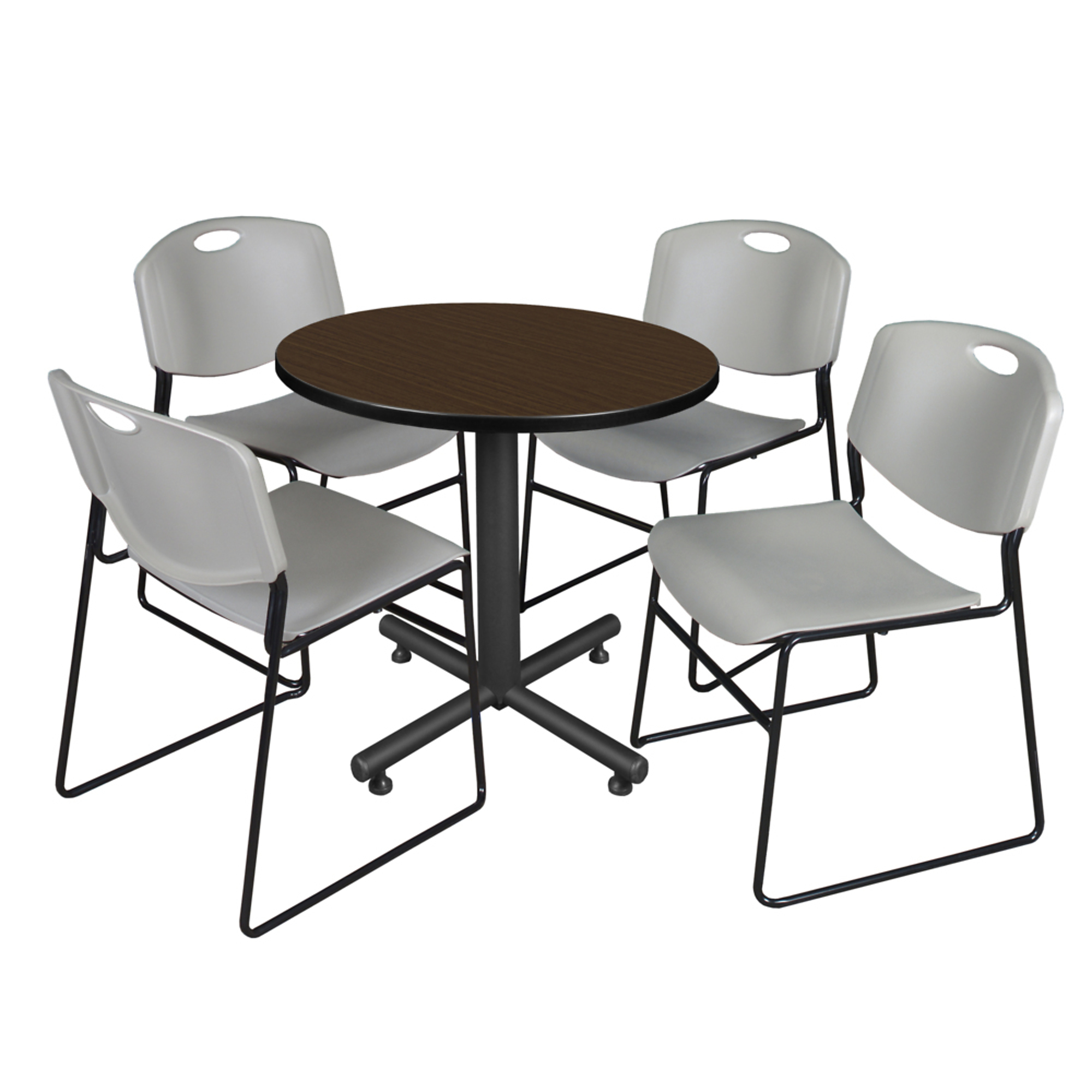 Regency Kobe 30in. Round Breakroom Table with 4 Zeng Stack Chairs — Neo ...