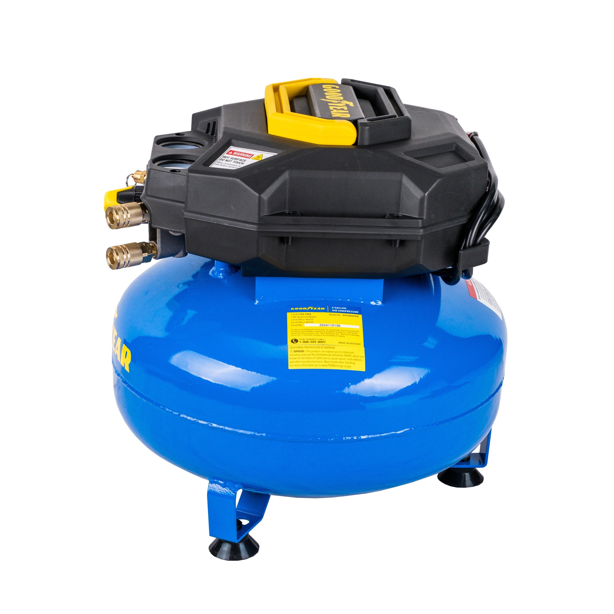 Goodyear Pancake Air Compressor — 6 Gallon, 150 PSI, Oil-Free Goodyear Pancake Air Compressor — 6 Gallon, 150 PSI, Oil-Free