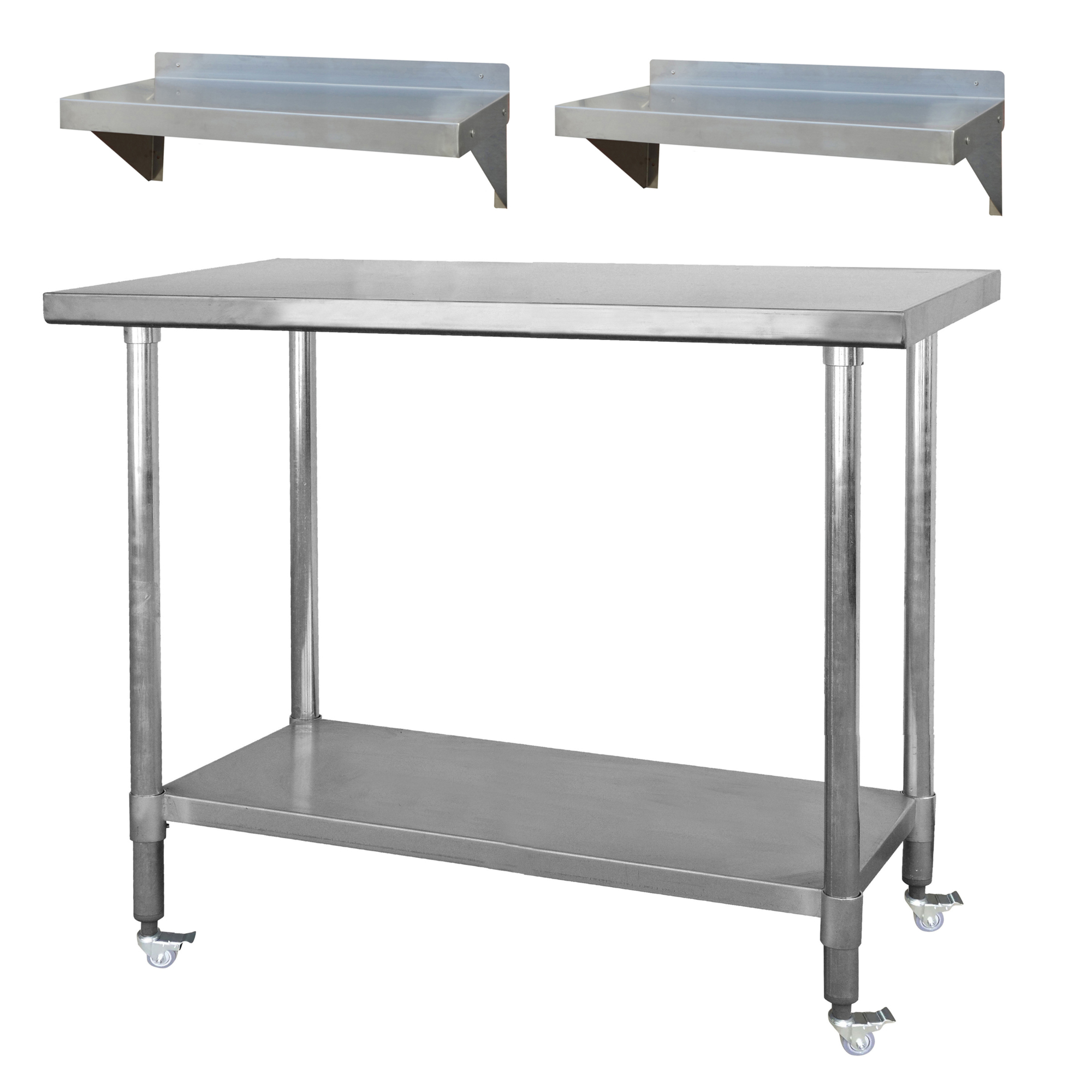 Sportsman Stainless Steel Work Table — 48in., 2 Shelves, Rolling Casters, Model# SSWSET48C