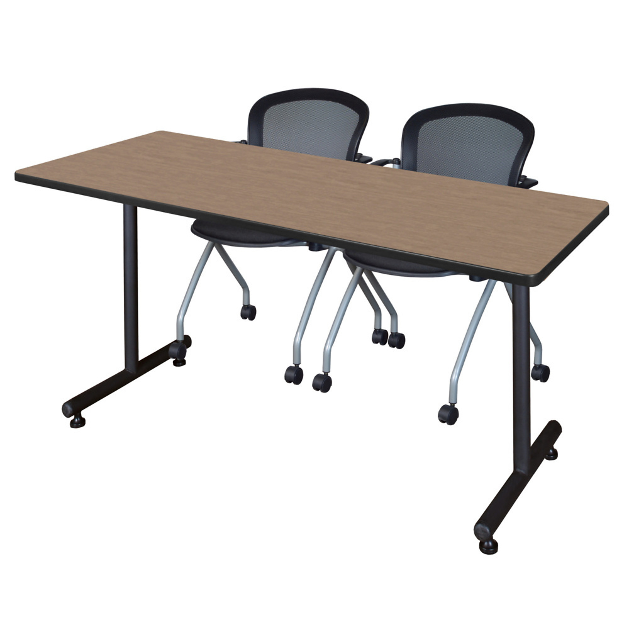 Regency Kobe Training Seminar Table with T-Base — 60in. x 30in., Noble Oak/Neo Walnut, Includes 2 Cadence Nesting Chairs, Model# MKTRCT6030NO23BK