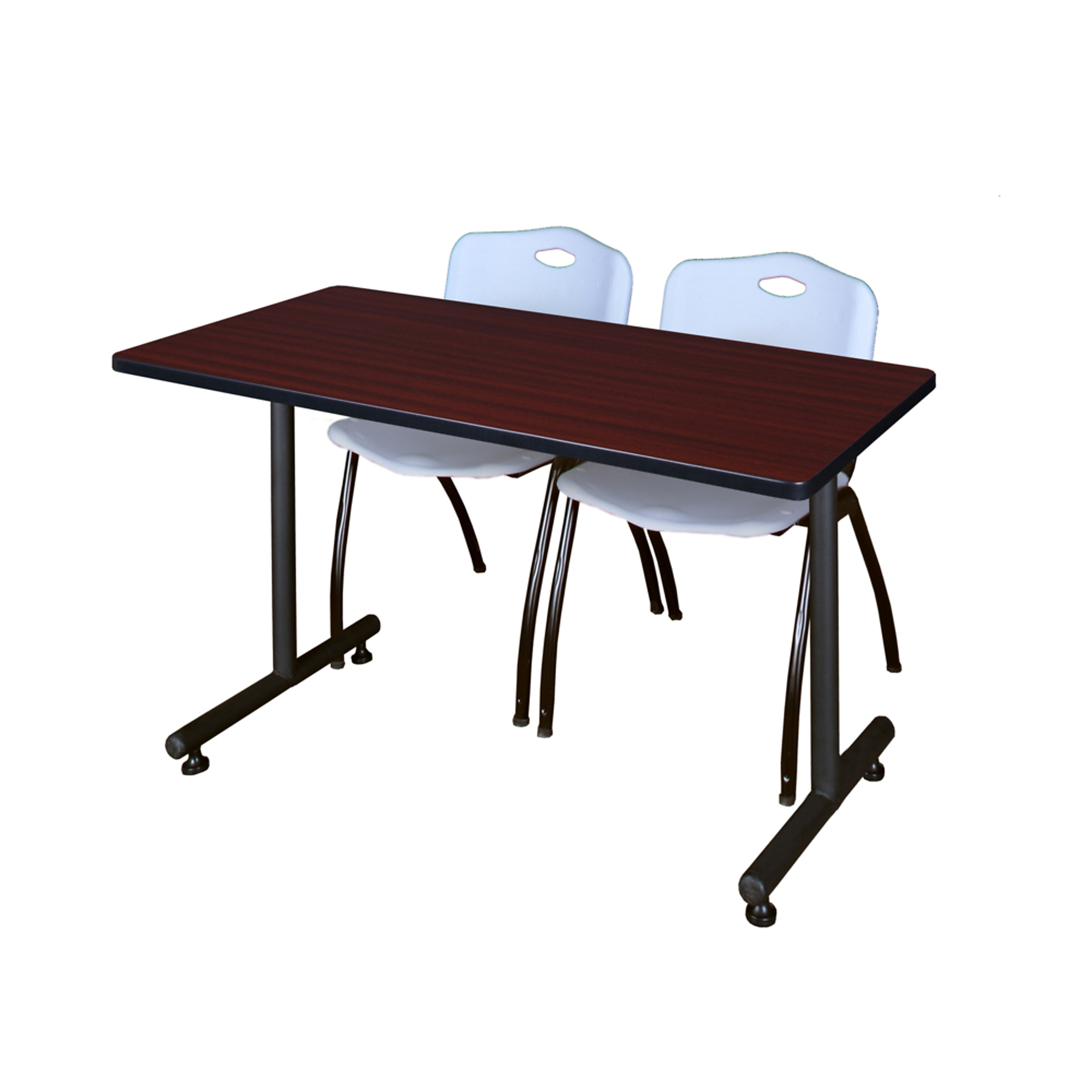Regency Kobe Training Seminar Table Set — 48in. x 24in., Mahogany/Grey, T-Base, Includes 2 Grey Stack Chairs, Model# MKTRCT4824MH47GY