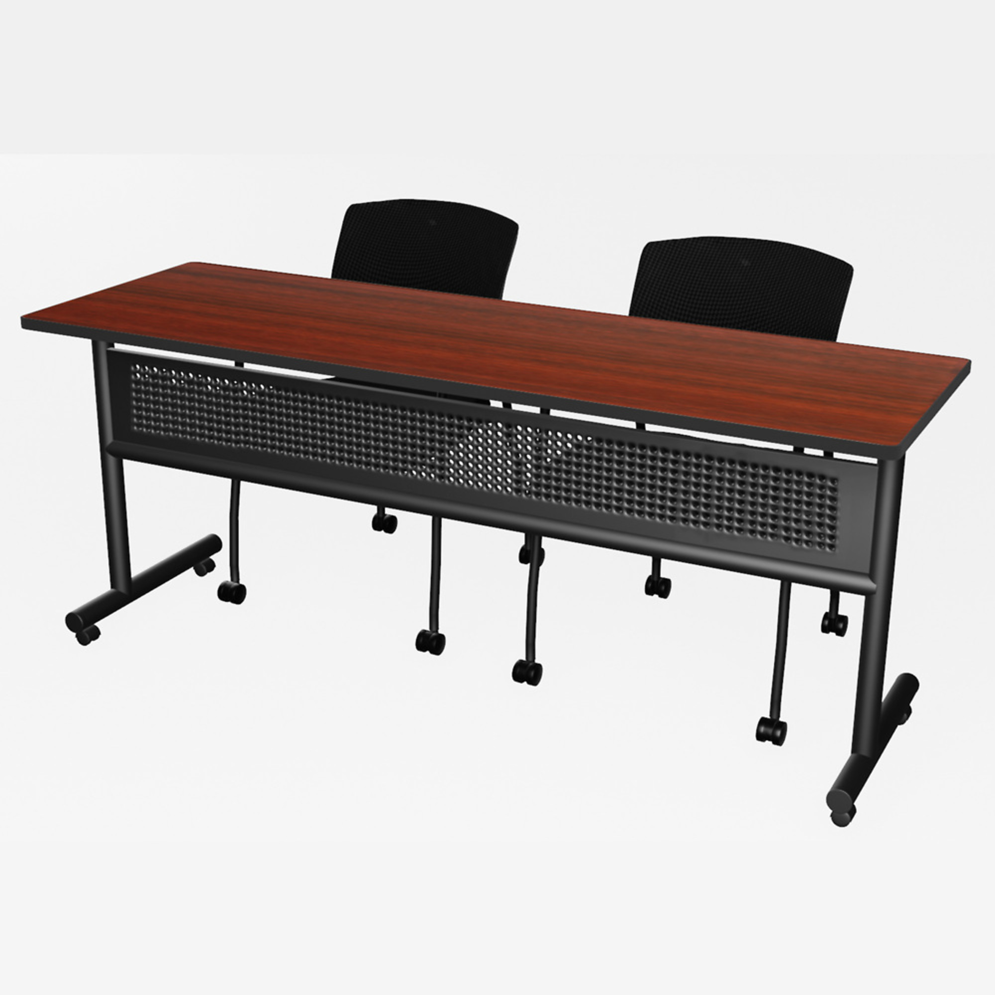 Regency Kobe Flip-Top Training Nesting Table with Modesty Panel and 2 Knight Mesh Chairs — 72in. x 24in., Mahogany, Model# MKFTM7224MH56CBK