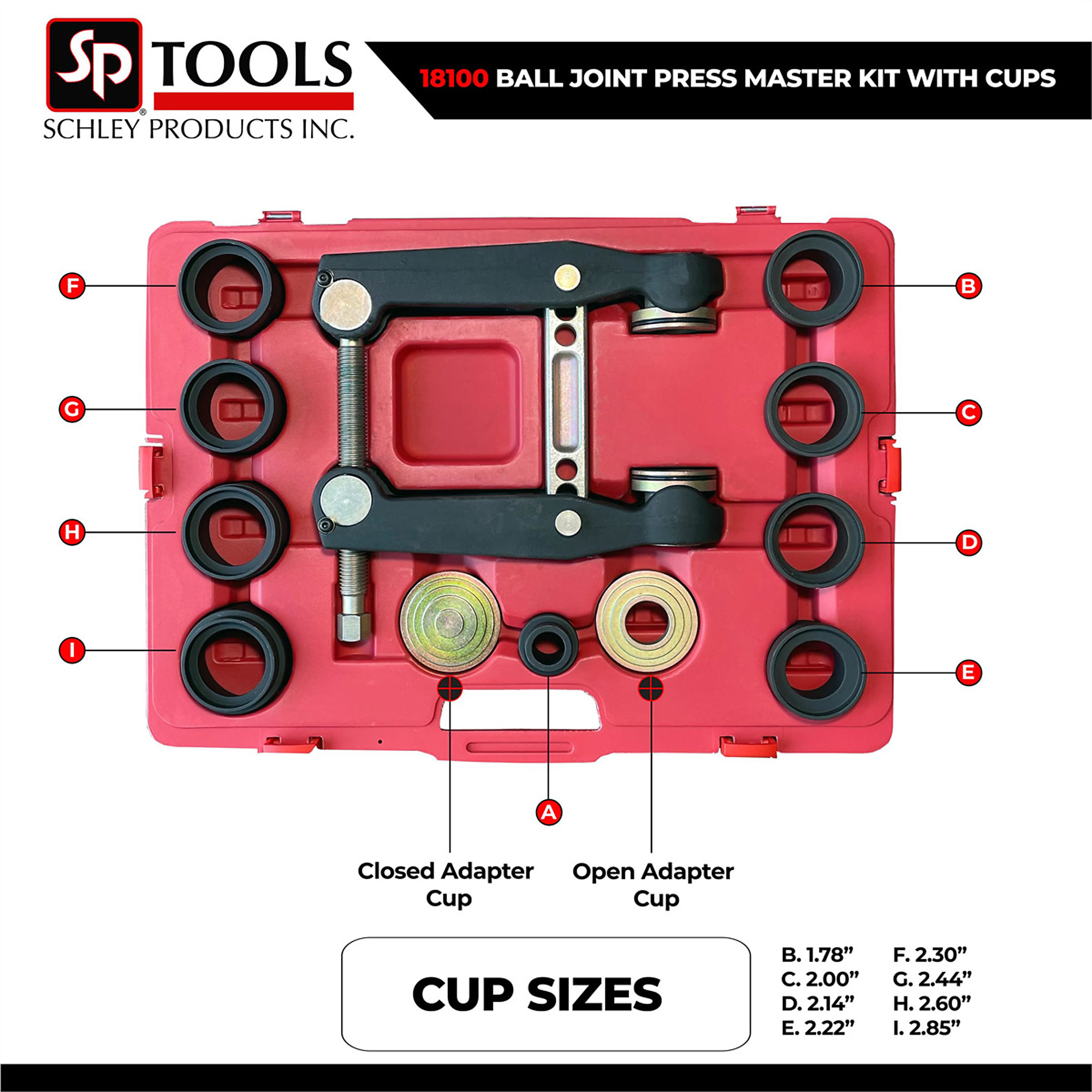 Schley Products High Pressure Ball Joint Press — 10 Cup Sizes, Forged Alloy Steel, 12in. x 10in. x 2.5in., Model# SCH18100