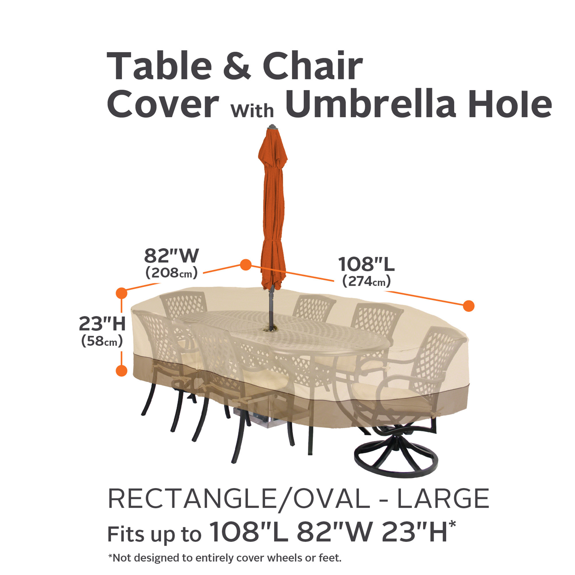 classic accessories veranda patio umbrella cover dimensions 55-578-011501-00 Not designed to entirely cover the wheels or legs.With Product Dimensions(L x D x H) Classic Accessories Veranda Offset Patio