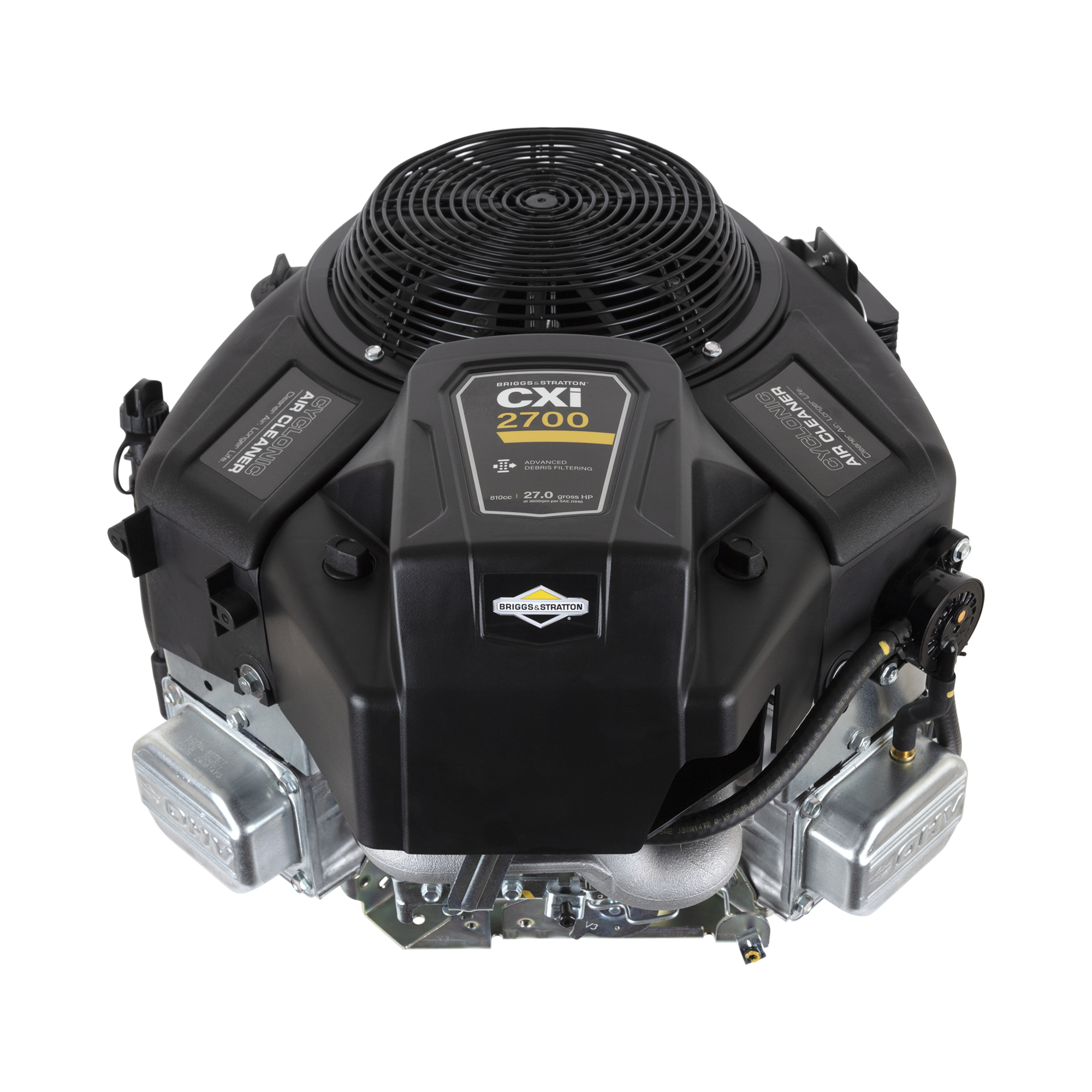 27.0 GHP Briggs & Stratton CXi2700 Series Vertical Shaft Engine, 810cc, 1-1/8" x 4-19/64” Crankshaft, Tapped 7/16-20, 1/4" Keyway, 12V Electric Start, 20A Alternator, Cyclonic Filtration, Model# 49T877-0049-Z1