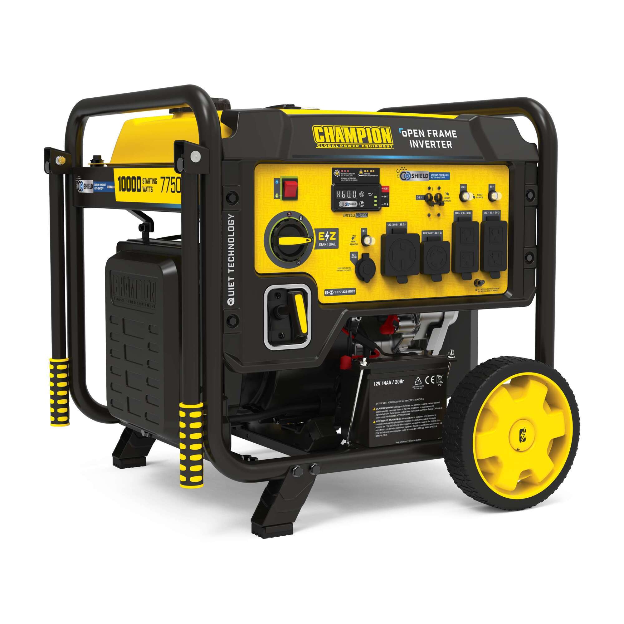 Champion Power Equipment Portable Inverter Generator — 10,000-Watt, Electric Start, Open Frame, Quiet Technology, CO Shield, Model# 201240