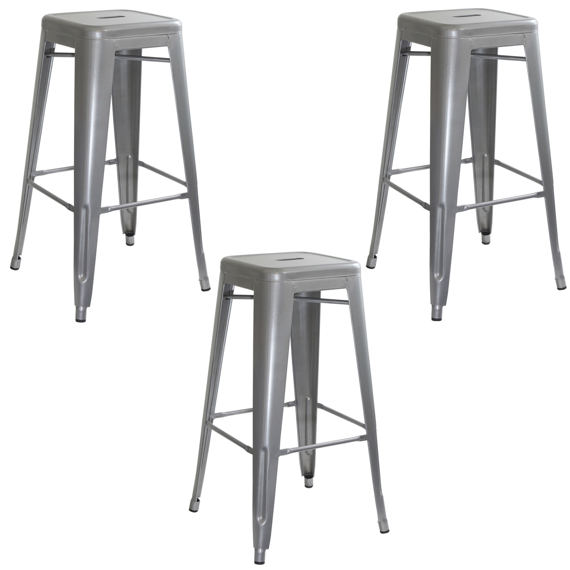 AmeriHome Loft Silver Metal Bar Stool Set — 30in. Height, 12in. x 12in. Seat, 3-Piece, Model# BS0303PK