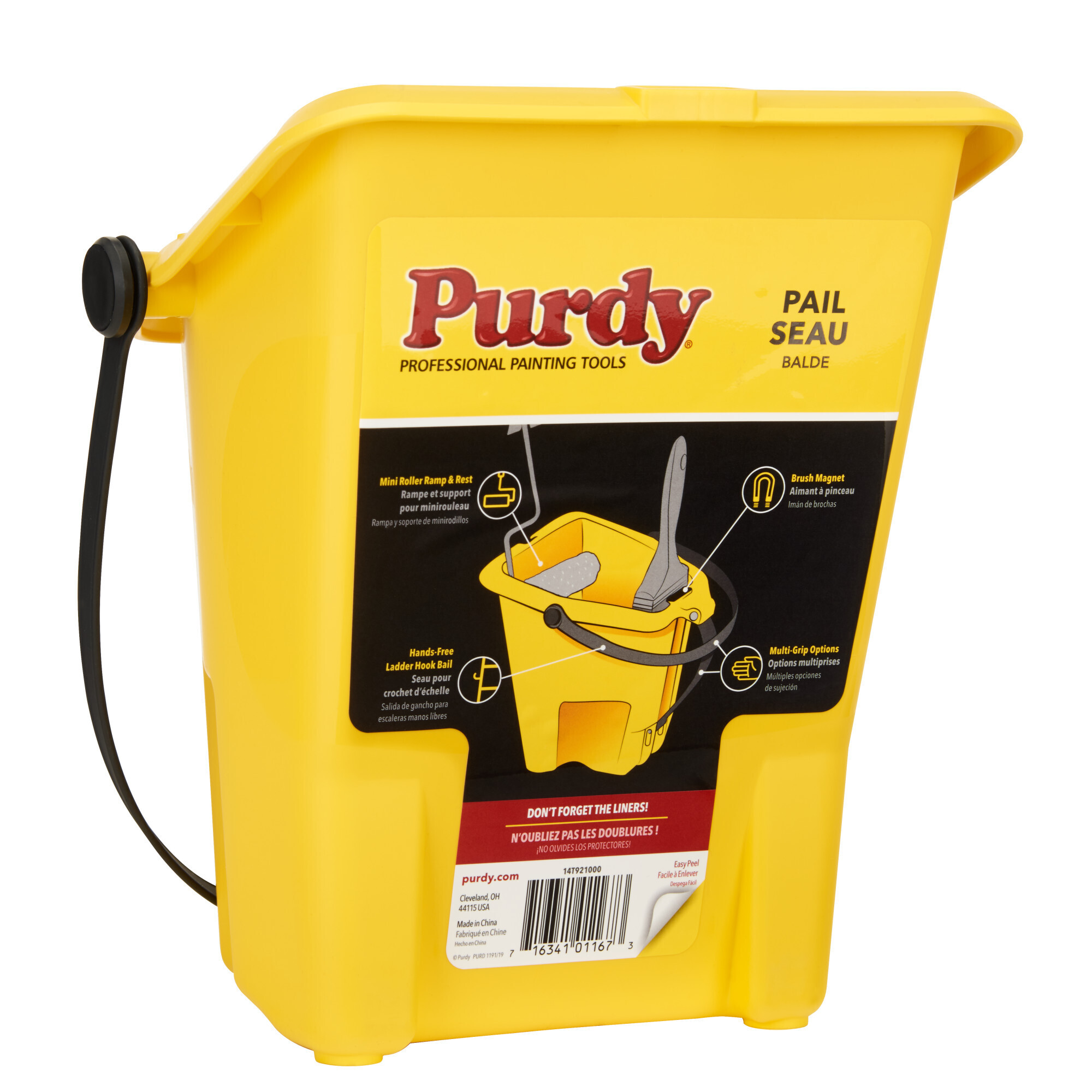 Purdy Painter's Pail, 1 Qt., Multiple Grip Options, Brush Magnet, Fits 4.5in. Mini Rollers, Model# 14T921000