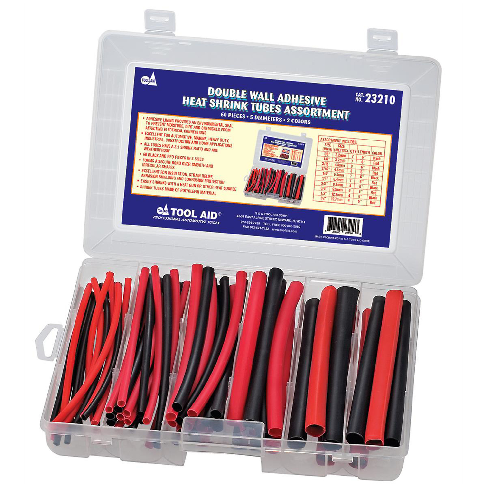 SG Tool Aid Double Wall Adhesive Heat Shrink Tubes Assortment — 60 Pcs, 3:1 Shrink Ratio, Black and Red, Weatherproof, Model# SGT23210