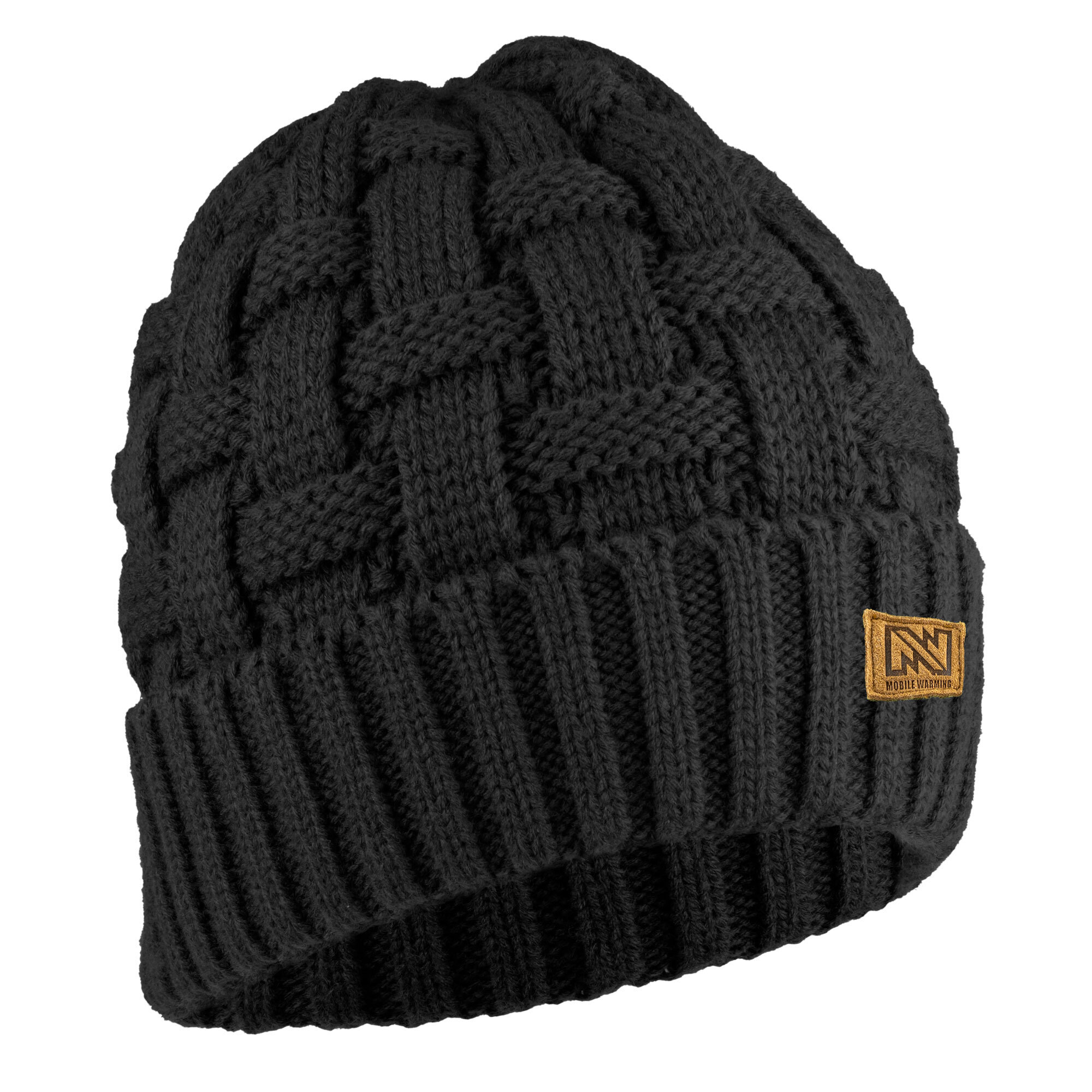 Mobile Warming Heated Cable Knitted Beanie, Black, One size