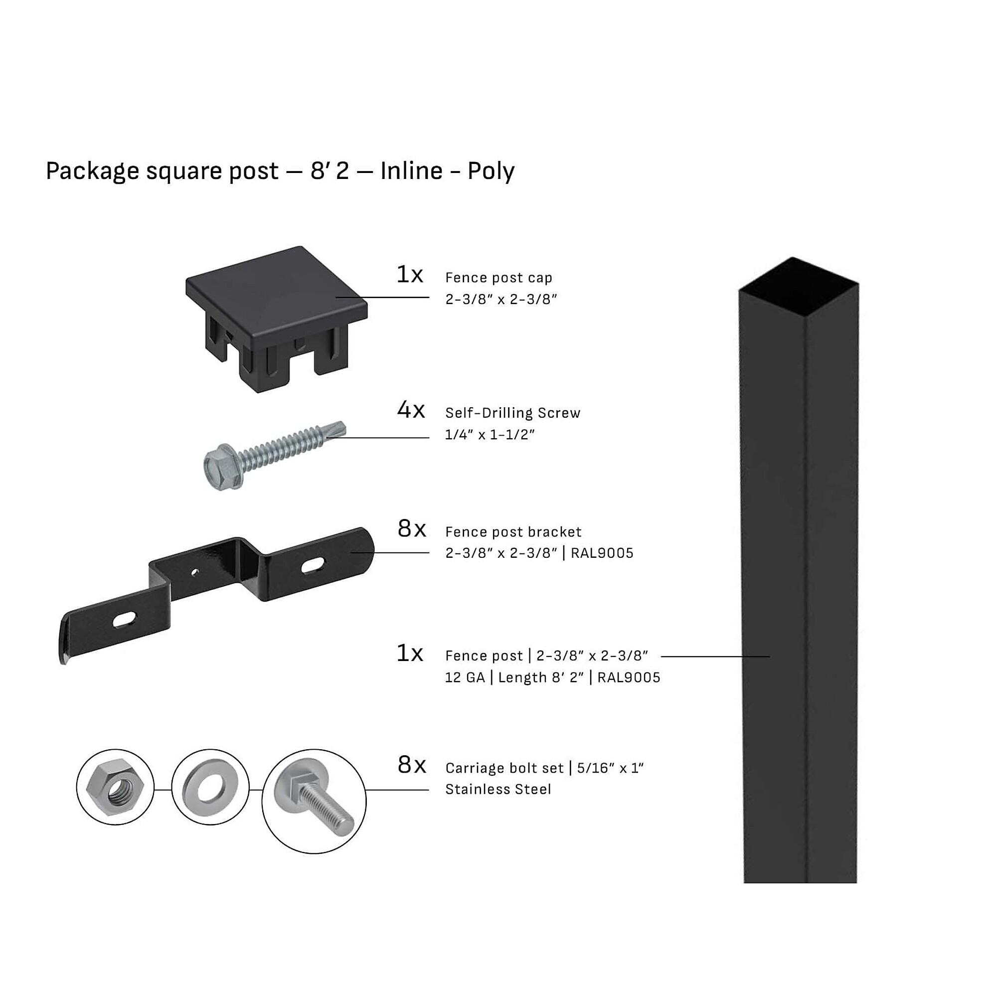 Tarter Square Steel Fence Post — 2-3/8in. x 8ft. 2in., 12-Ga., Poly Cap, Black, Model# 2000995