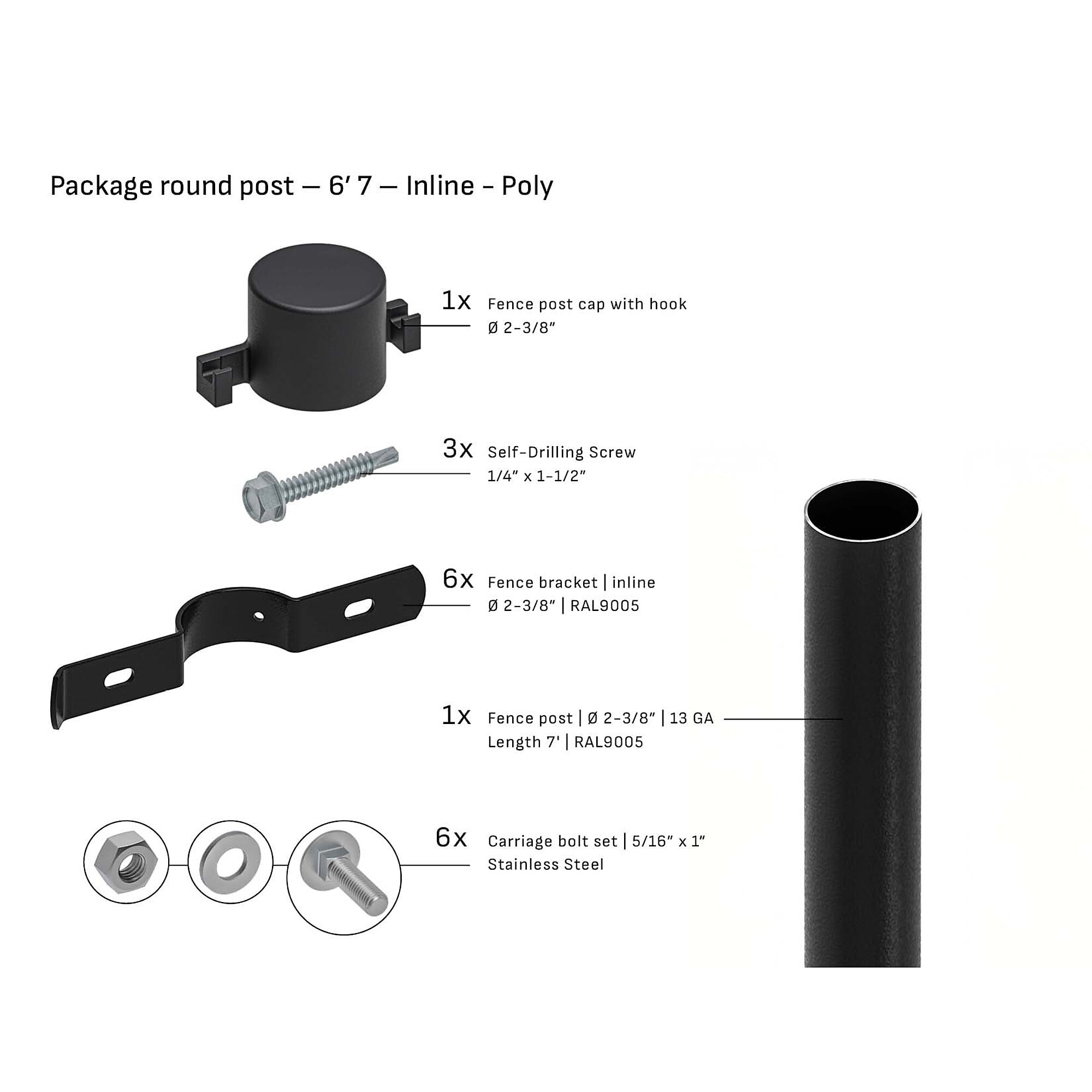 Tarter Round Steel Fence Post — 2-3/8in. x 6ft. 7in., 12-Ga., Poly Cap, Black, Model# 2000996