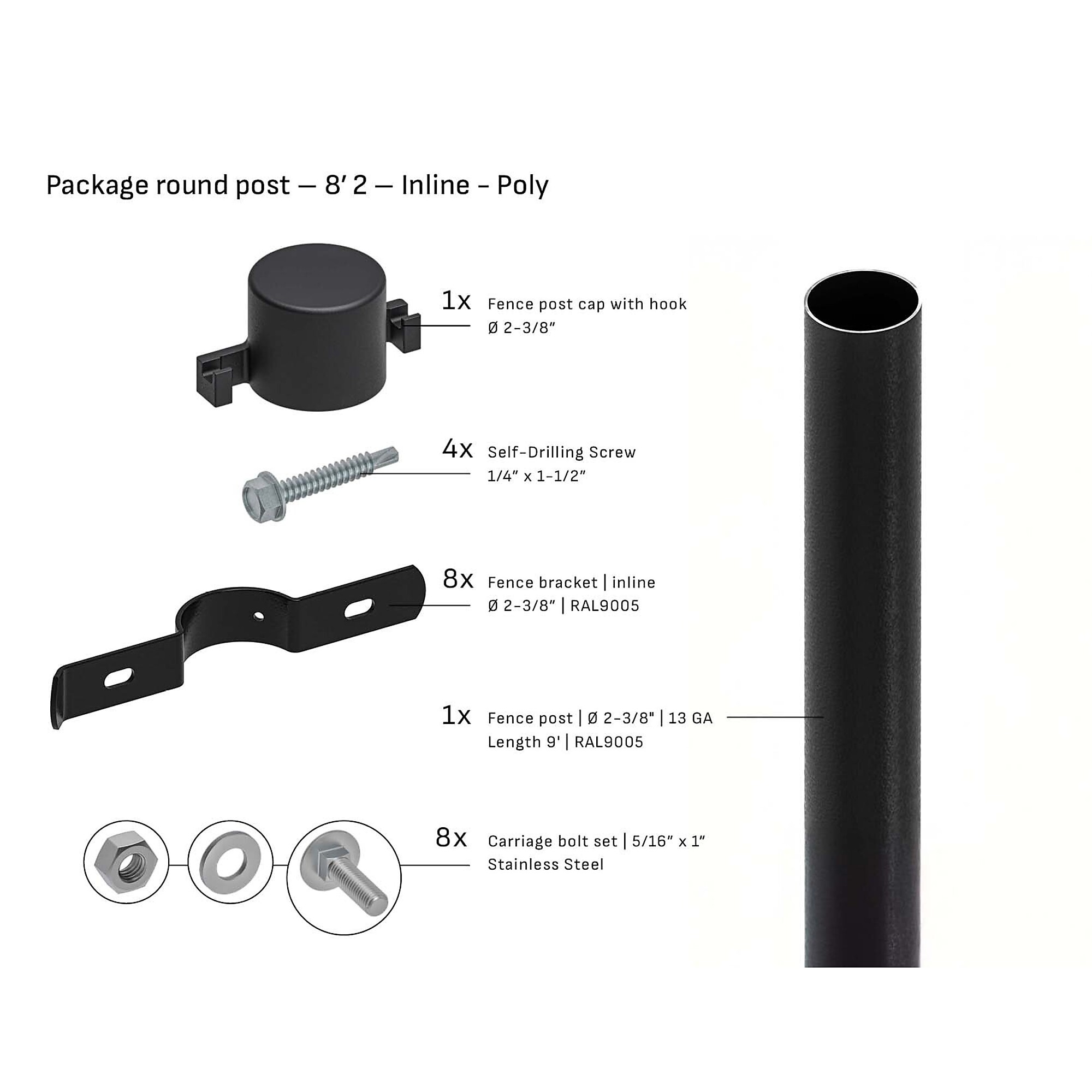 Tarter Round Steel Fence Post — 2-3/8in. x 8ft. 2in., 12-Ga., Black, Poly Cap, Model# 2000997