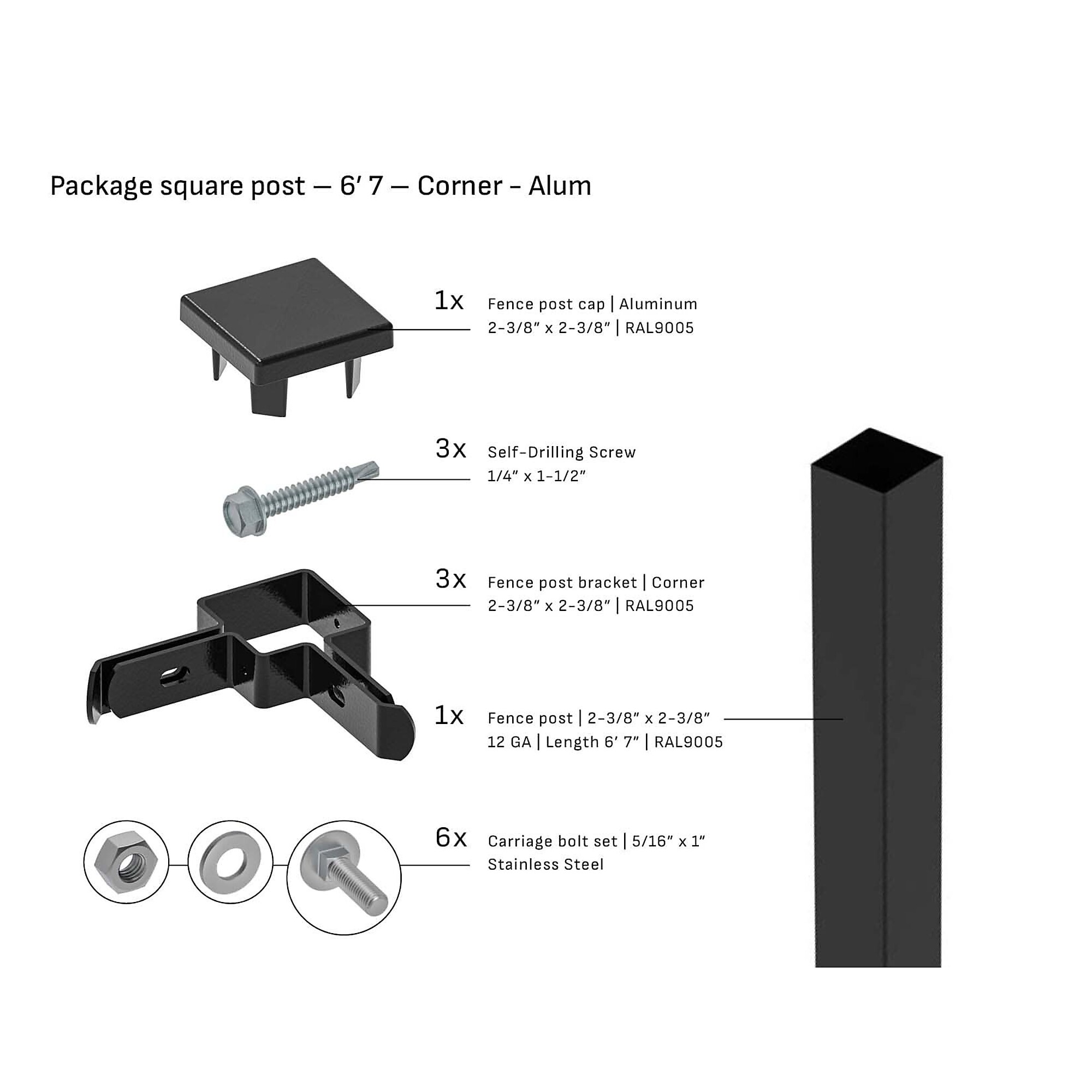Tarter Square Steel Corner Fence Post — 2-3/8in. x 6ft. 7in., 12-Ga., Black, Model# 2001004