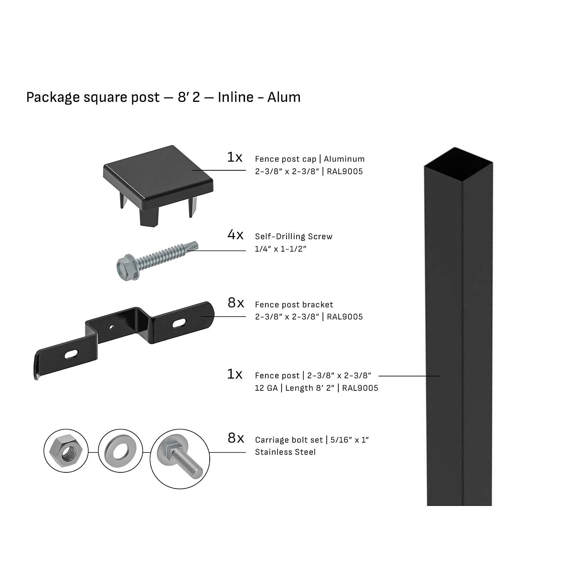 Tarter Square Steel Fence Post — 2 3/8in. x 8ft., Aluminum Cap, Black, Model# 2000993