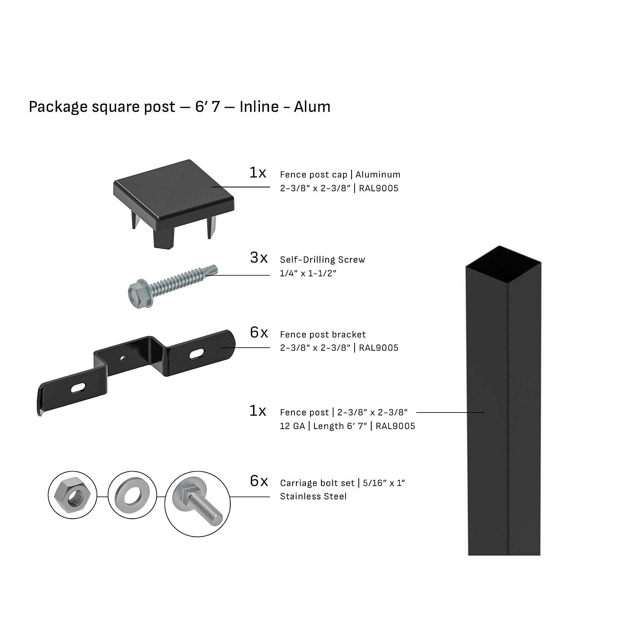 Tarter Square Steel Fence Post — 2-3/8in. x 6ft. 7in., 12-Ga., Aluminum Cap, Black, Model# 2000992