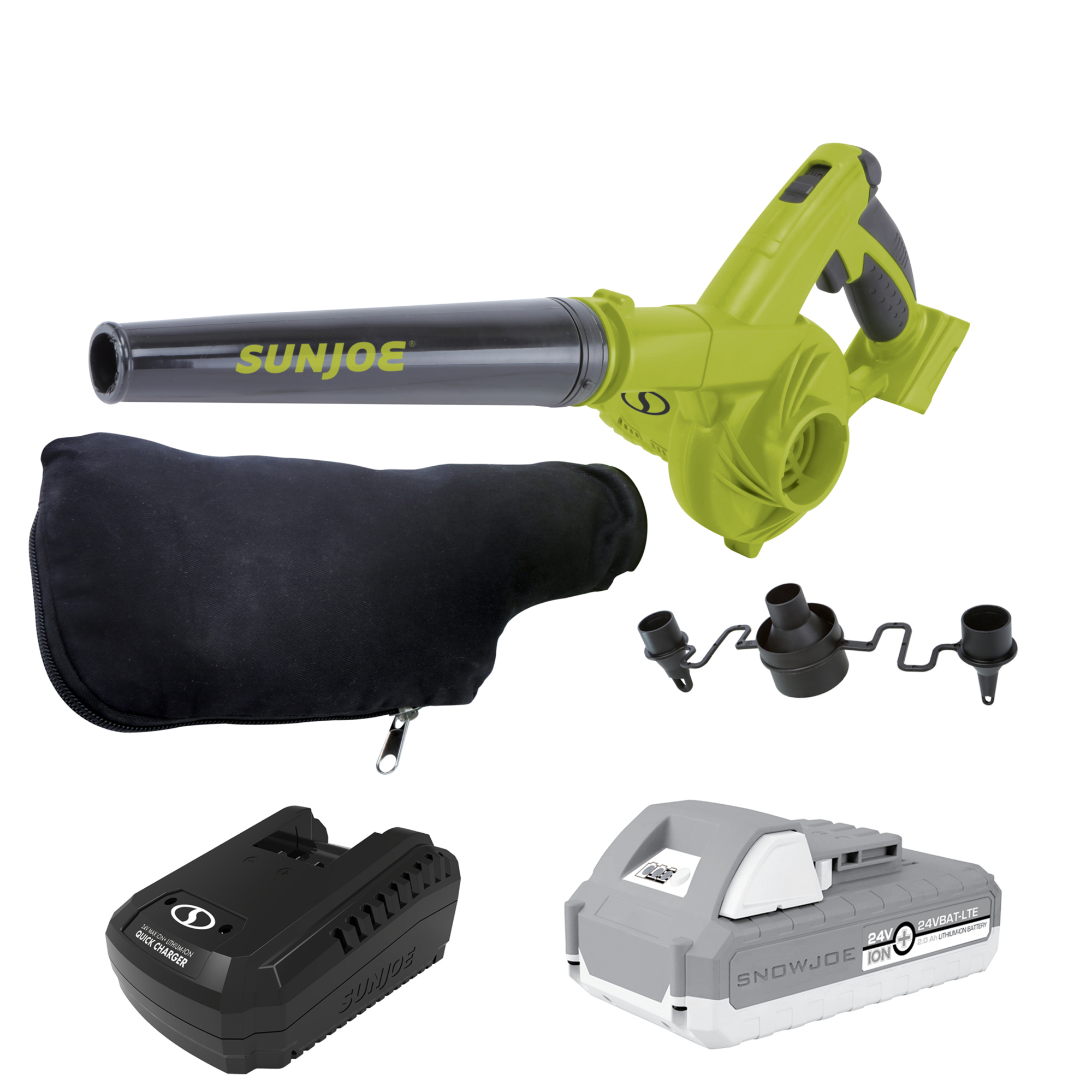 Sun Joe Cordless Workshop Blower and Vacuum — 24V, 2.0Ah Battery and Charger, 185 MPH, 105 CFM, Model# 24V-WSB-LTE