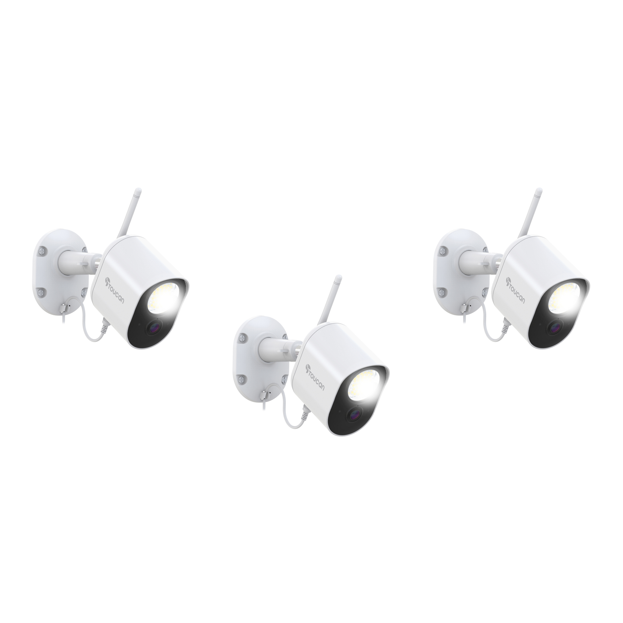 Toucan 3-Pack Wi-Fi Security Floodlight Camera — 1080p HD, 1200-Lumen LED, Motion Detection, Night Vision, 2-Way Audio, Weather-Resistant, Model# 843631194058