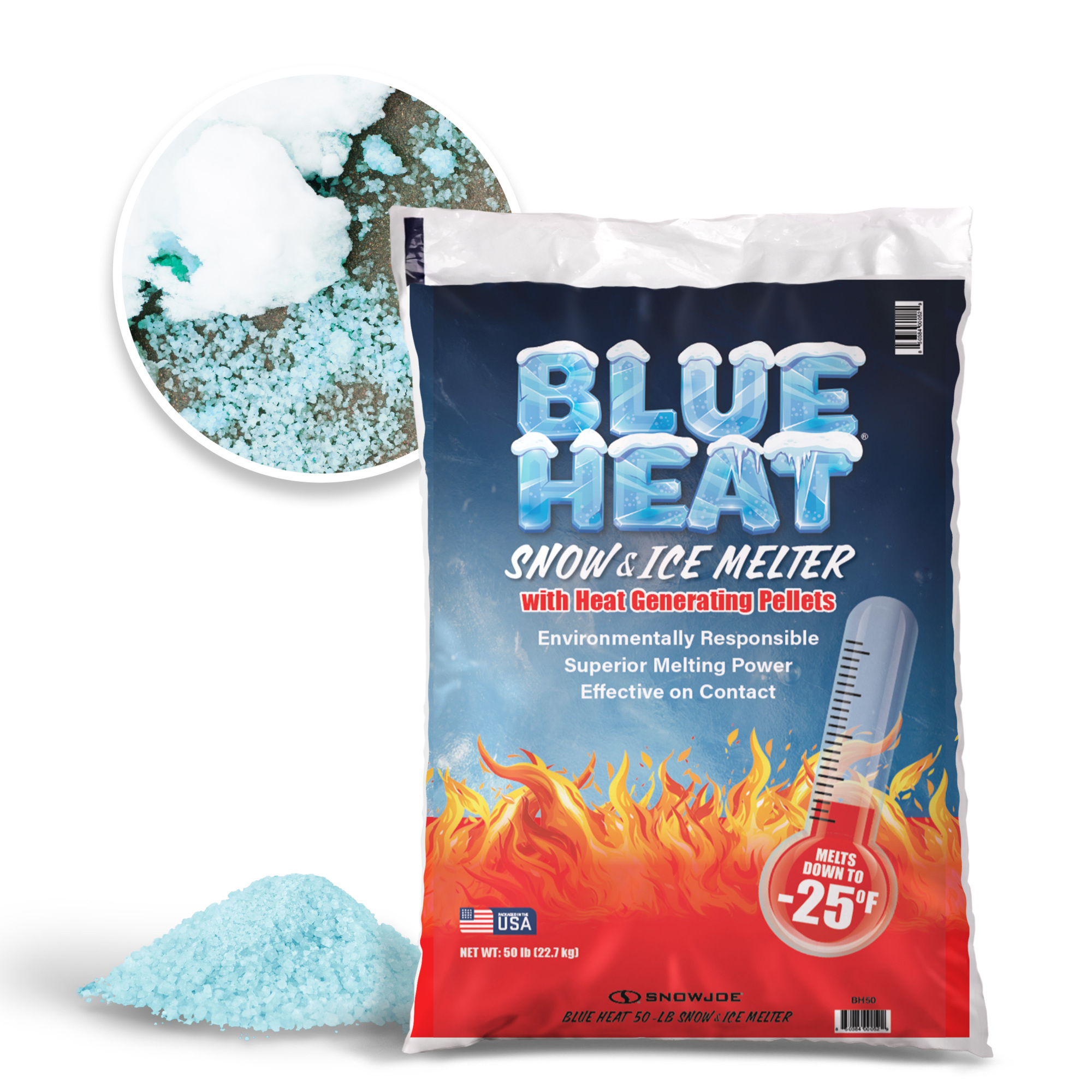 Dart Blue Heat BH50 Calcium Blend Ice and Snow Melter — 50lb. Bag, Works to -25°F, Model# BH50