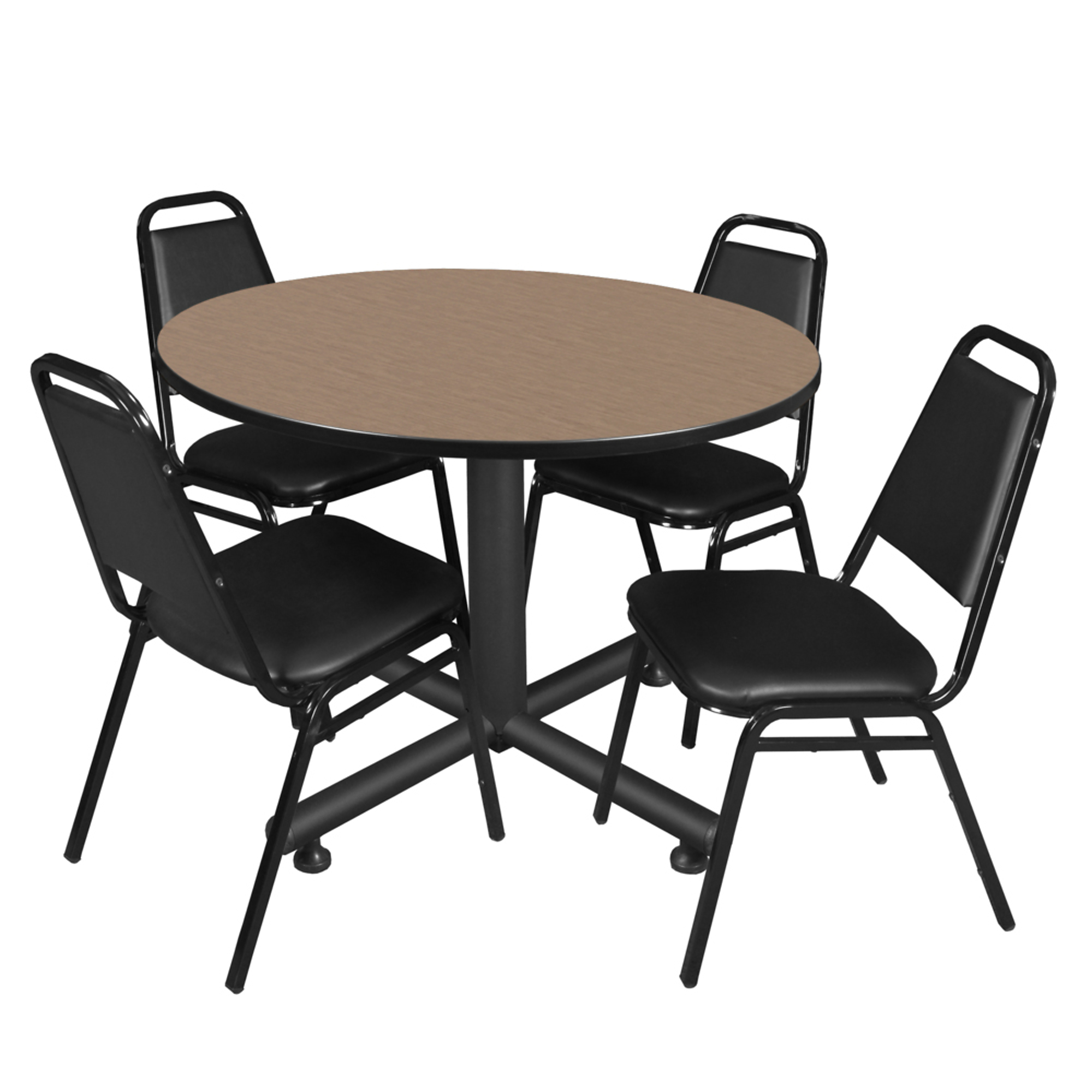 Kobe 48\" Round Breakroom Table- Noble Oak &amp; 4 Restaurant Stack Chairs ...
