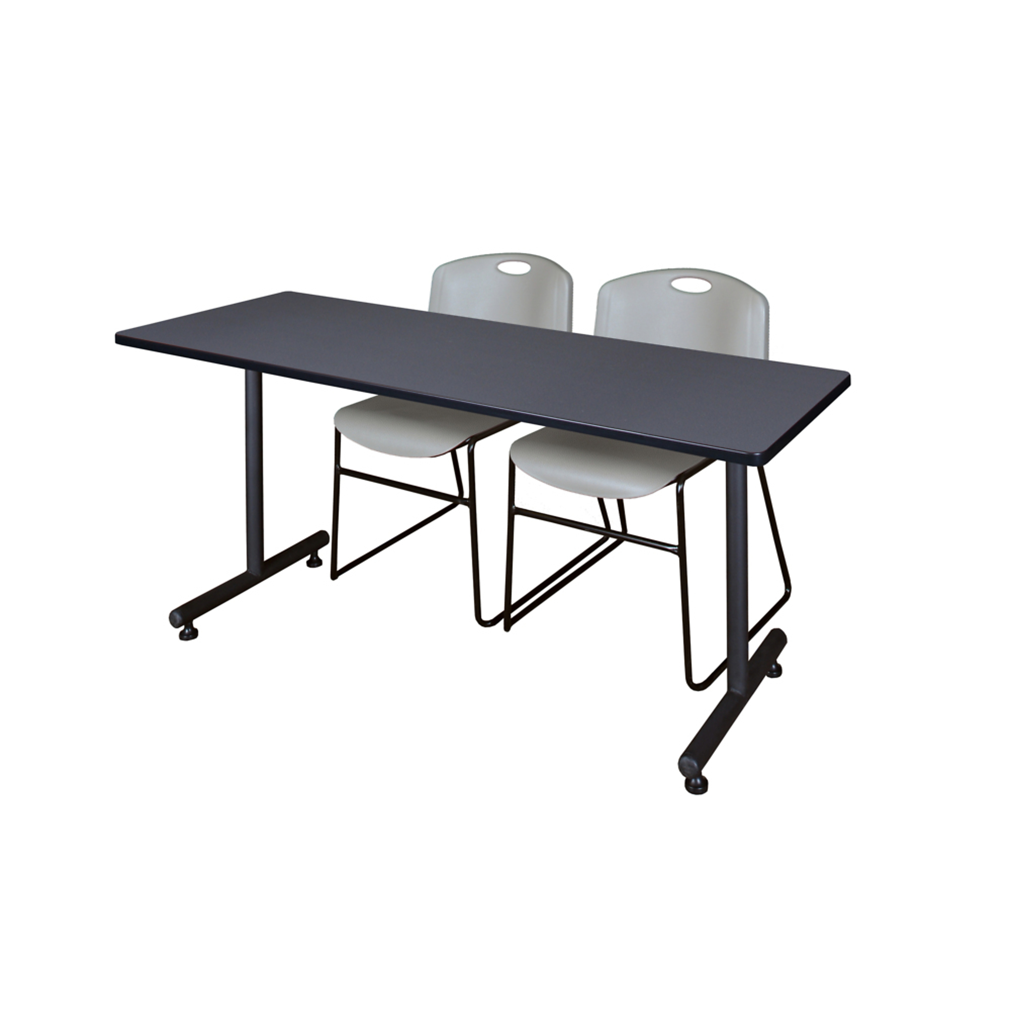 Regency Kobe Training Seminar Table with T-Base — 60in. x 30in., Grey, Includes 2 Zeng Stack Chairs, Model# MKTRCT6030GY44GY