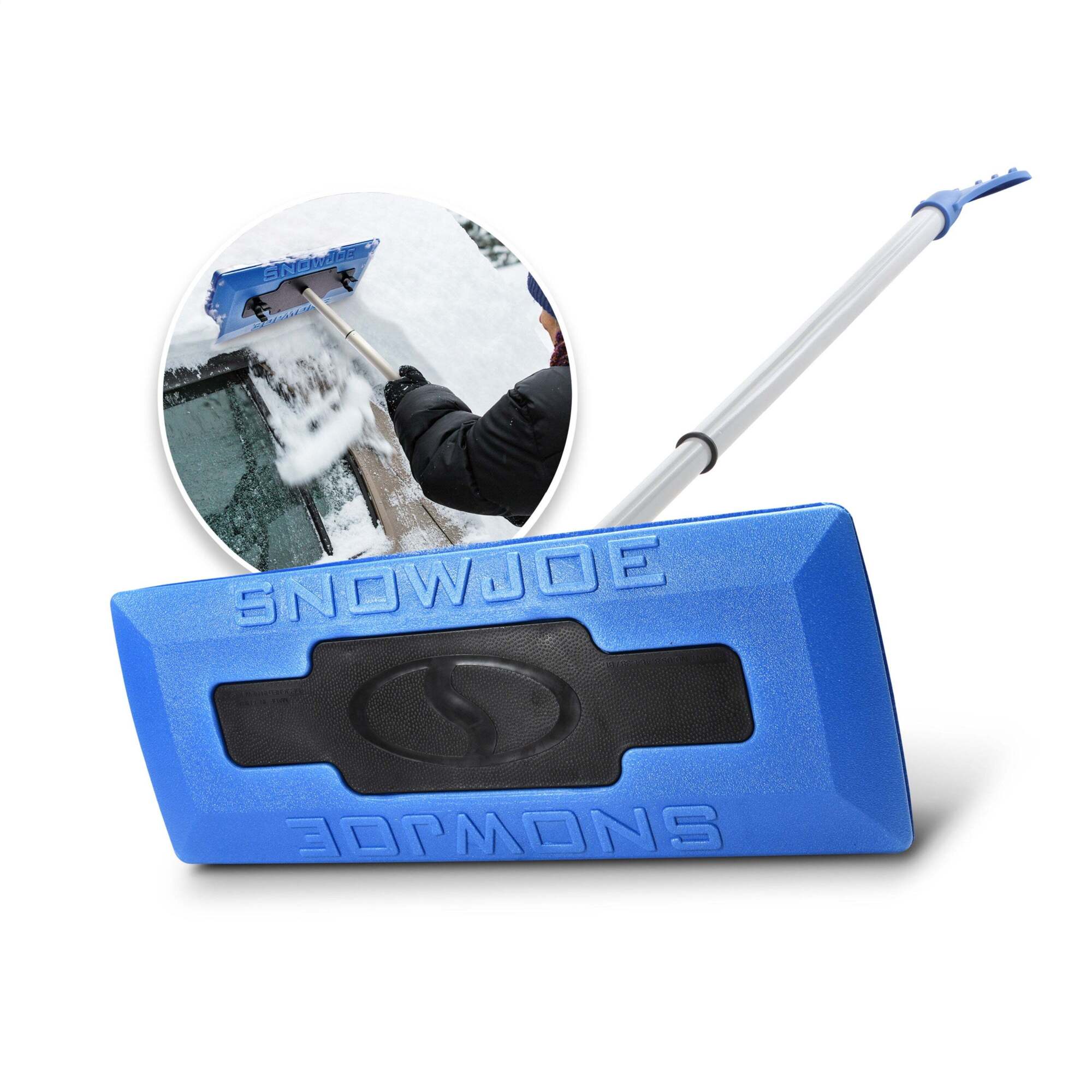 Snow Joe Telescoping Snow Broom and Ice Scraper — 18in. Foam Head, Non-Scratch, Model# SJBLZD