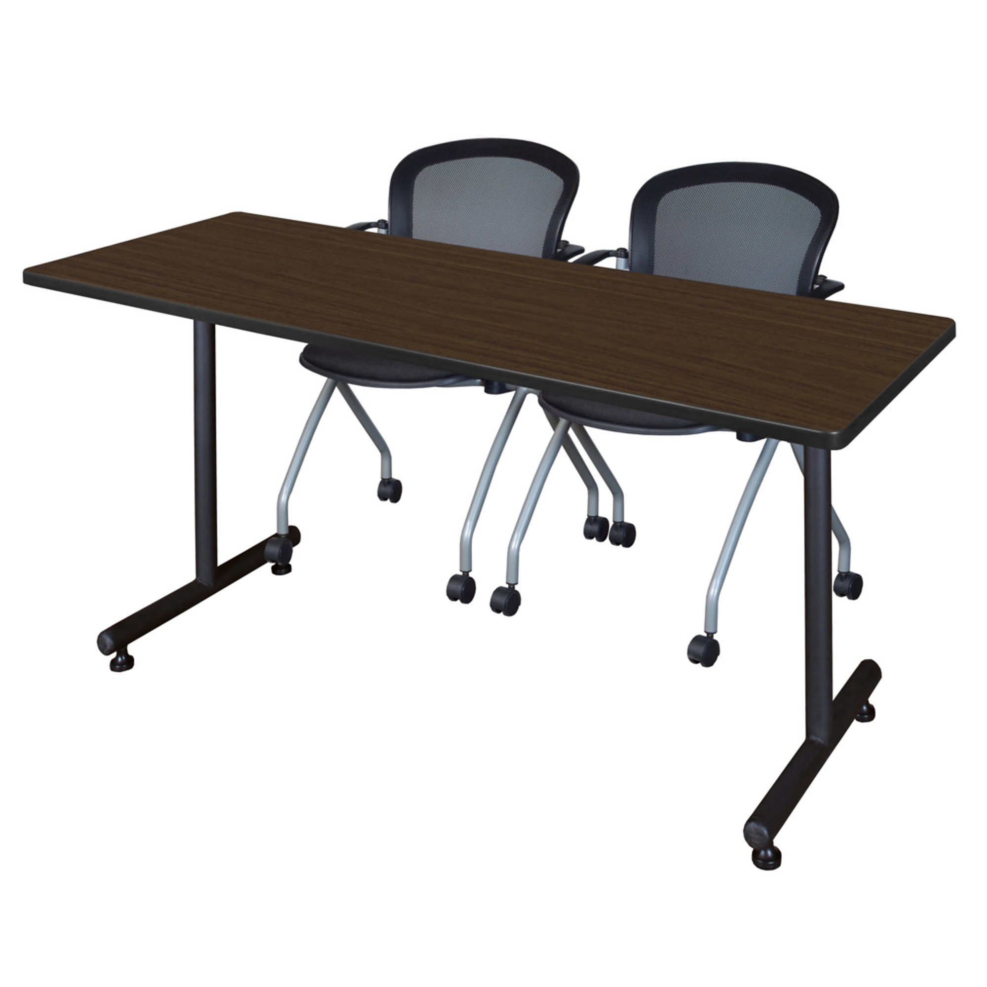 Regency Kobe Training Seminar Table with Cadence Nesting Chairs — 60in. x 30in., Neo Walnut, 2 Chairs, Model# MKTRCT6030NW23BK