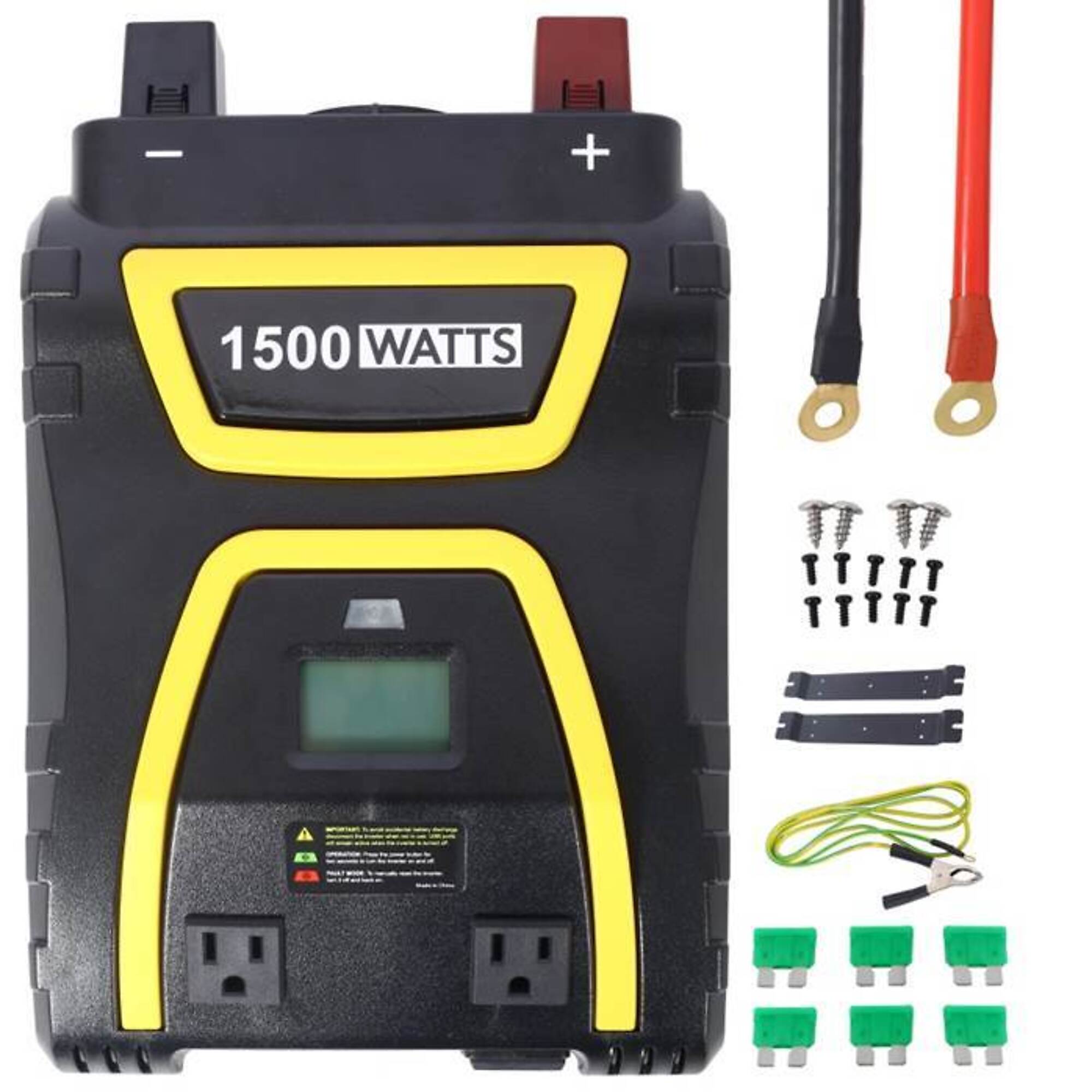TMB Power Inverter — 1500W Continuous, 3000W Peak, 12V DC to 115V AC, 3 Outlets, 2 USB Ports, Type C Port, Model# BAC-W465P193473