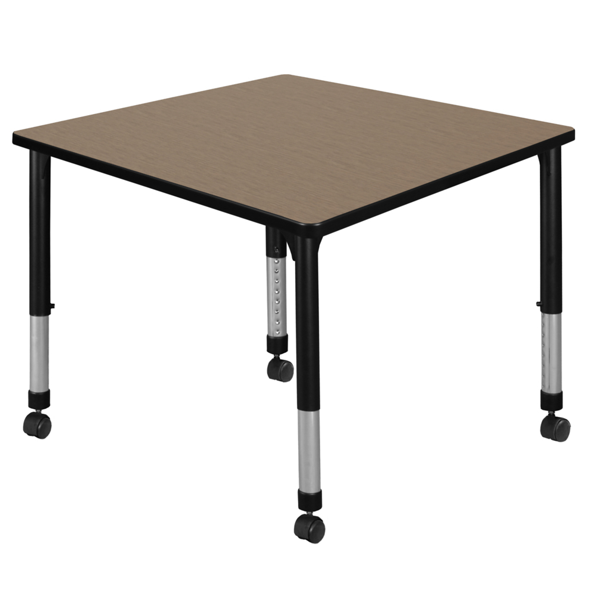 Regency Kee Height Adjustable Mobile Classroom Table — 36in. Square, Noble Oak Top, Black Base, Model# TB3636NOAPCBK