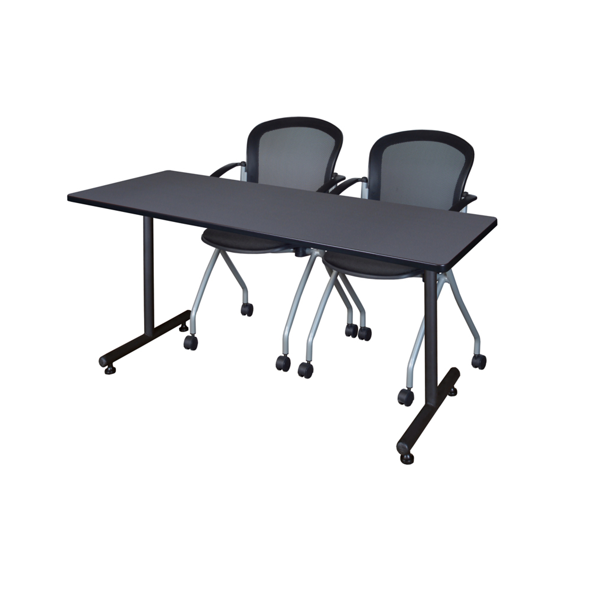 Regency Furniture Kobe Training Seminar Table with T-Base — 72in. x 24in., Grey/Mahogany, Includes 2 Cadence Nesting Chairs, Model# MKTRCT7224GY23BK