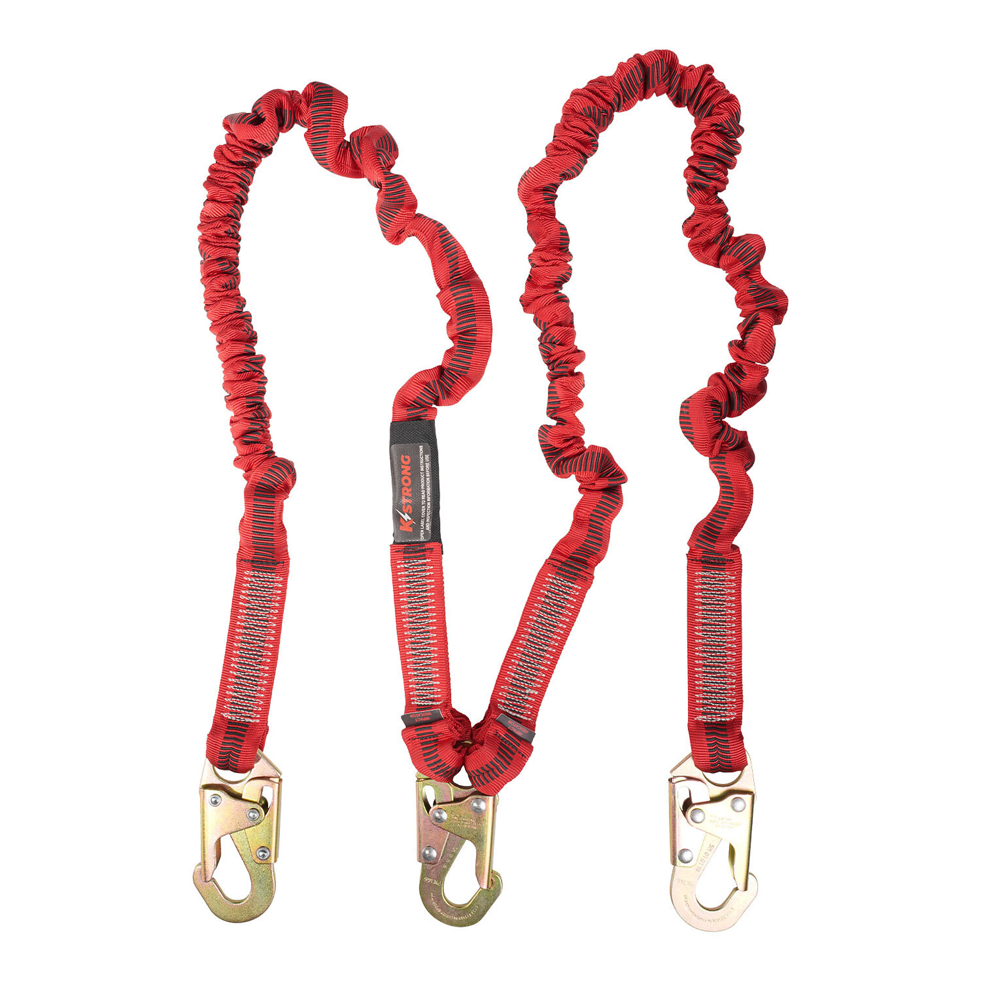 KStrong Twin Leg Shock Absorbing Lanyard — 4.5ft. to 6ft., Elasticated Design, Snap Hooks, ANSI Compliant, Model# UFL206121