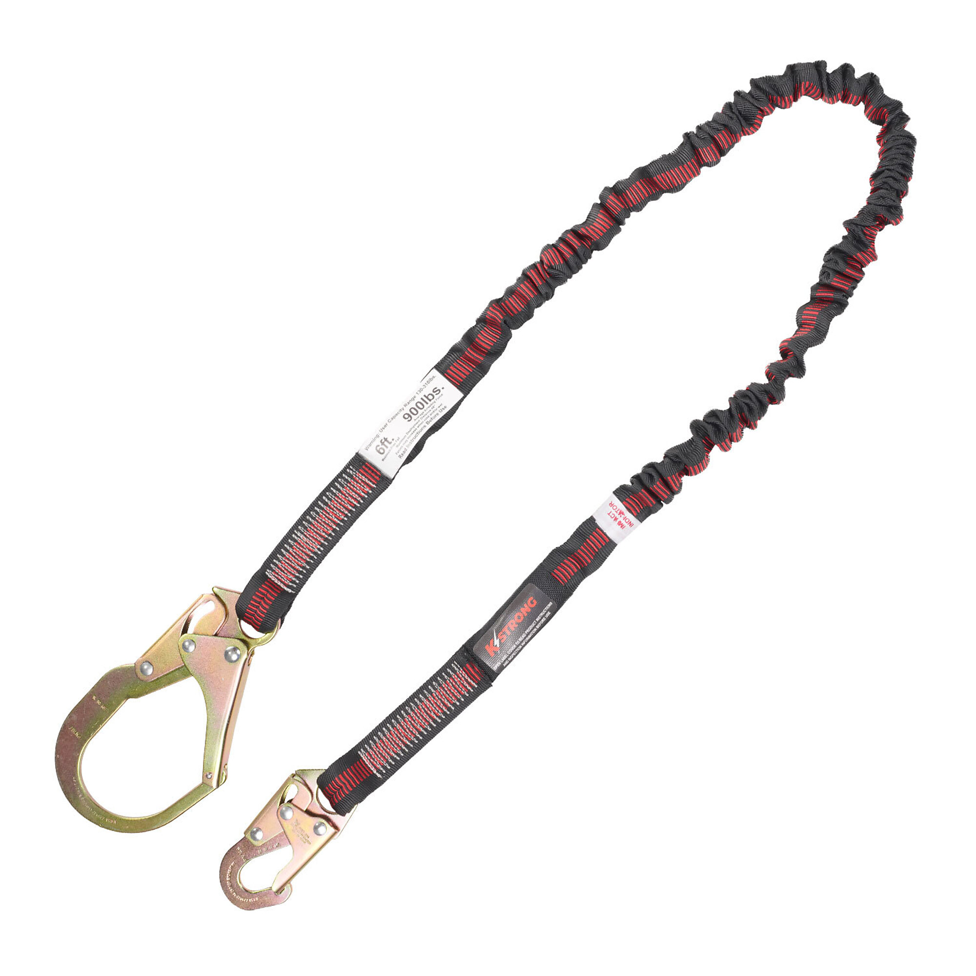 KStrong 6ft. Shock Absorbing Lanyard — Internal Design, Snap Hook and Rebar Hook, 5000 Lb. Breaking Strength, Model# UFL204111