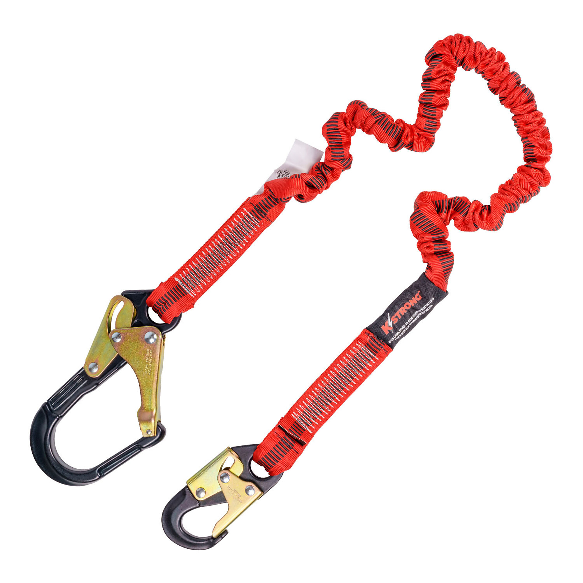 KStrong 6ft. Elasticated Shock Absorbing Lanyard — Aluminum Snap Hook and Rebar Hook, ANSI, Model# UFL206214
