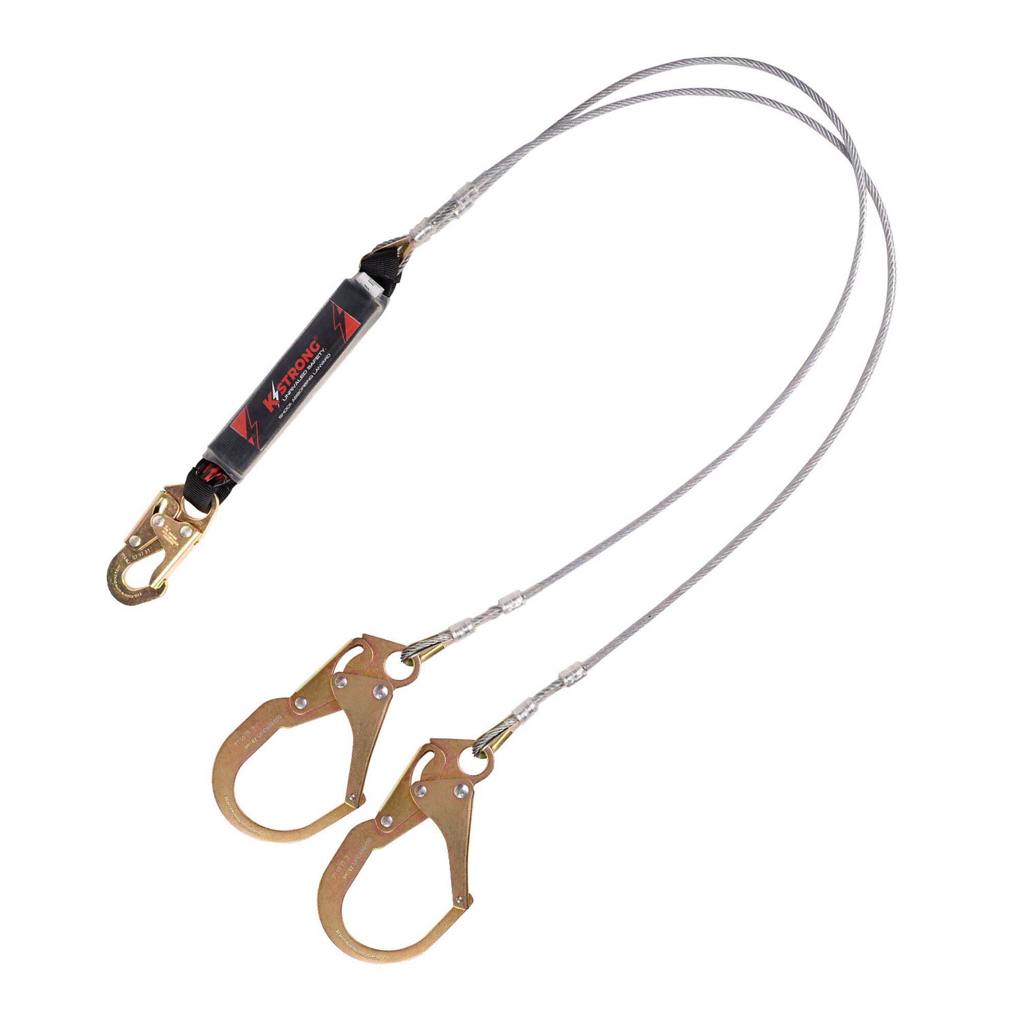 KStrong Leading Edge Twin Leg Shock Absorbing Lanyard — 6ft., 100% Tie-Off, Snap Hook & Rebar Hooks, Model# UFL201622