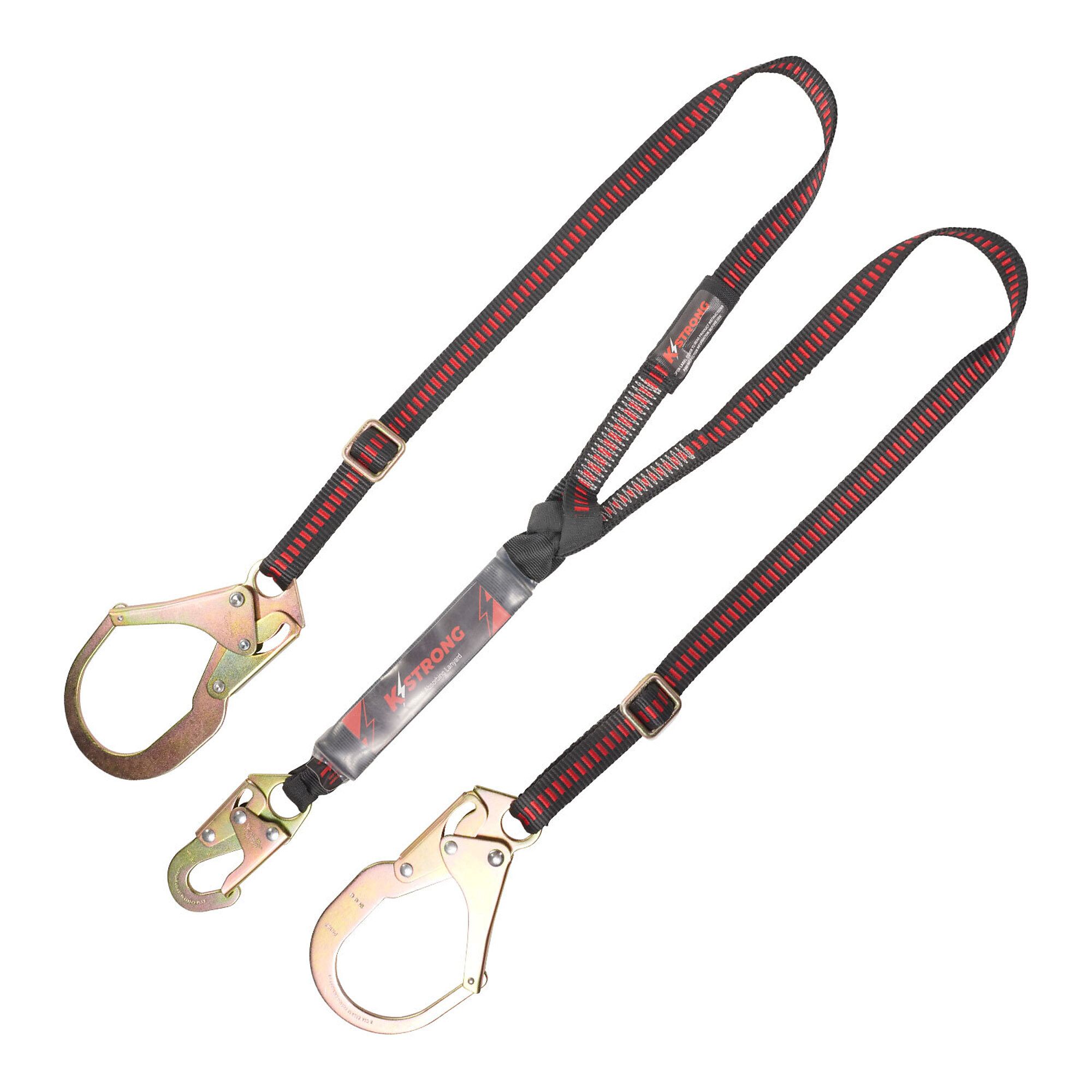 KStrong Adjustable Twin Leg Shock Absorbing Lanyard — 4.5ft. to 6ft., 100% Tie-Off, Clear Pack Design, Snap Hook and Rebar Hooks, Model# UFL201331