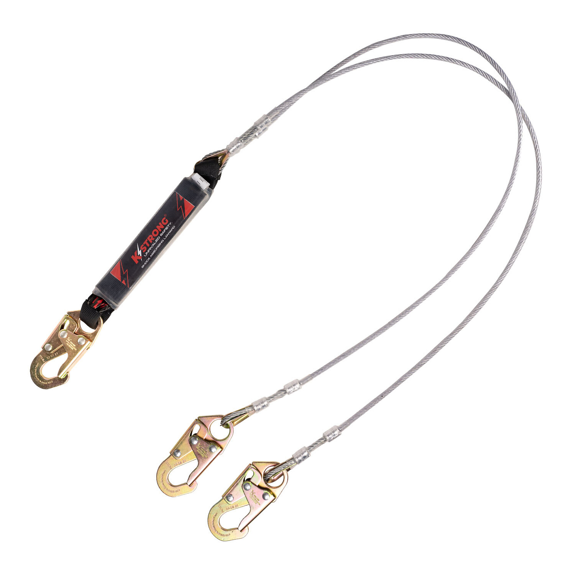 KStrong Leading Edge Twin Leg Lanyard — 6ft., 100% Tie-Off, Shock Absorbing, Coated Wire, Snap Hooks, Model# UFL201621