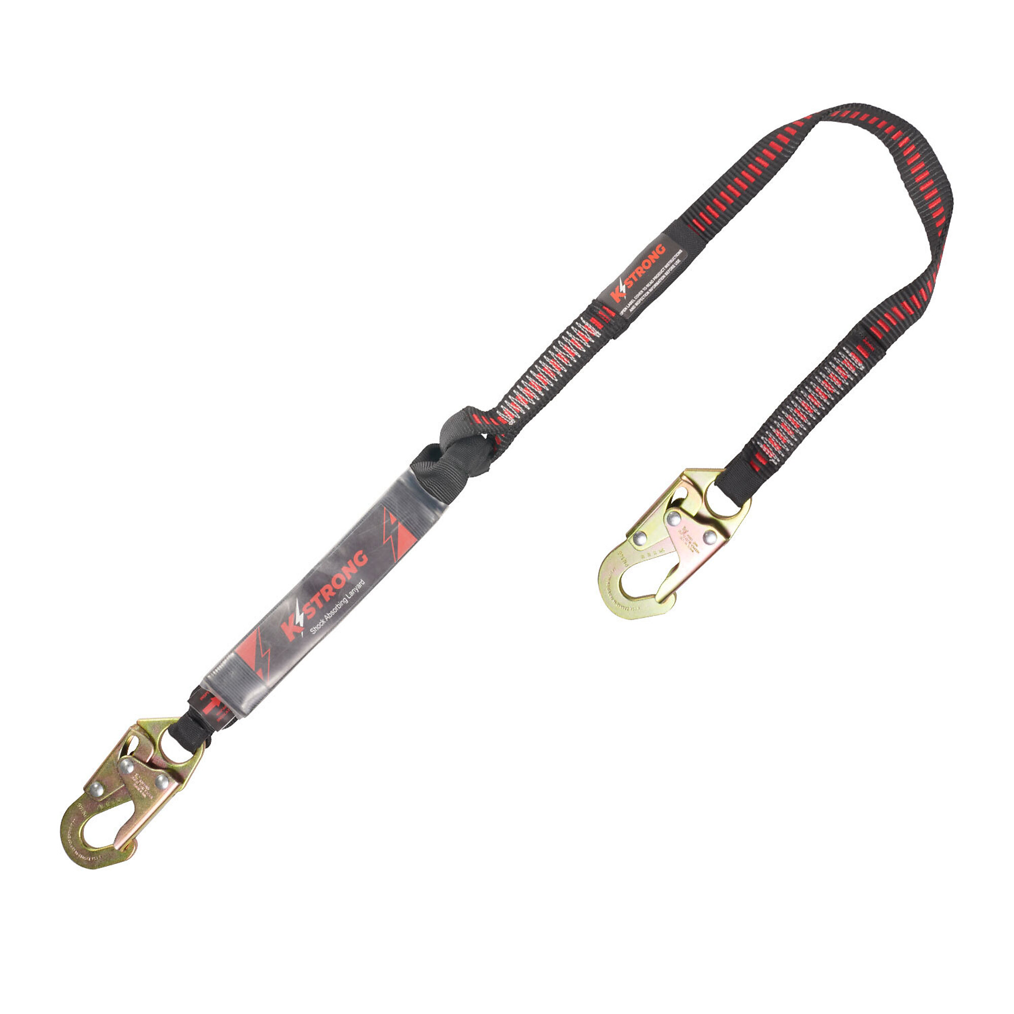 KStrong Shock Absorbing Lanyard — 4ft., Clear Pack Design, Single-Leg, Galvanized Alloy Steel Snap Hooks, Model# UFL201101-04