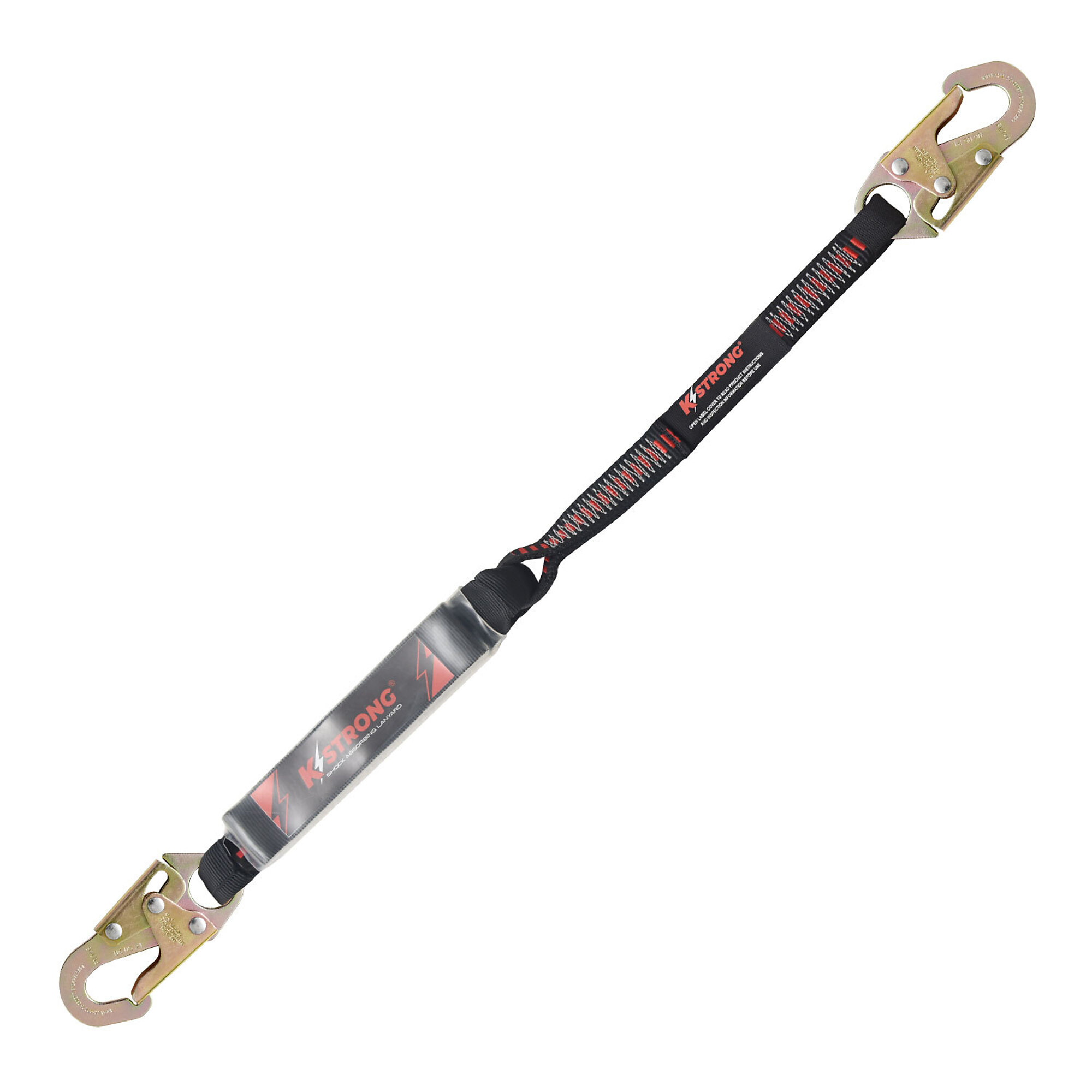 KStrong 3ft. Shock Absorbing Lanyard — Clear Pack Design, Single-Leg, Galvanized Alloy Steel Snap Hooks, Model# UFL201101-03