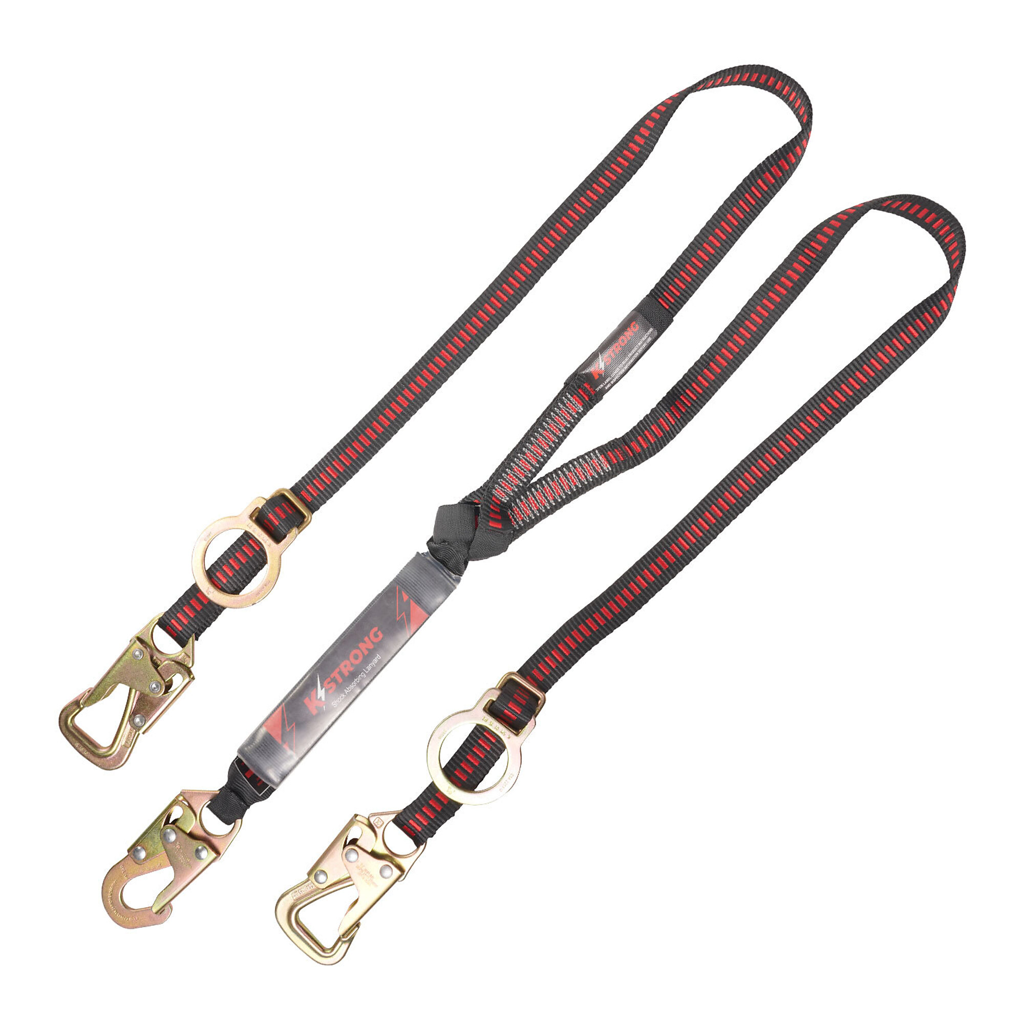 KStrong 6ft. Twin Leg Shock Absorbing Lanyard — 100% Tie-Off, Tie-Back Design, Snap Hook, Adjustable D-Rings, Model# UFL201422