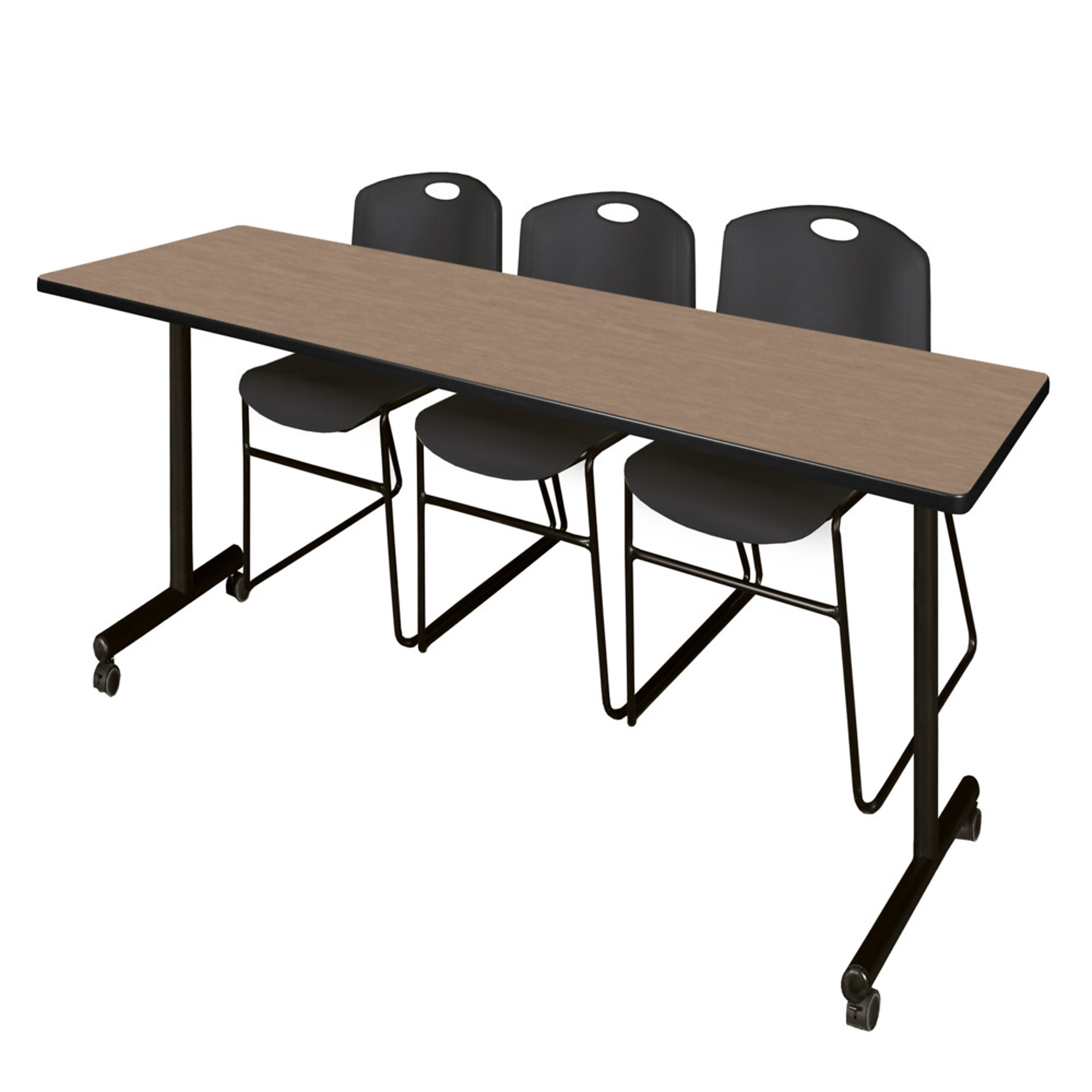 Regency Kobe 84 x 24 in. Mobile T-Base Training Table- Noble Oak, 2 ...