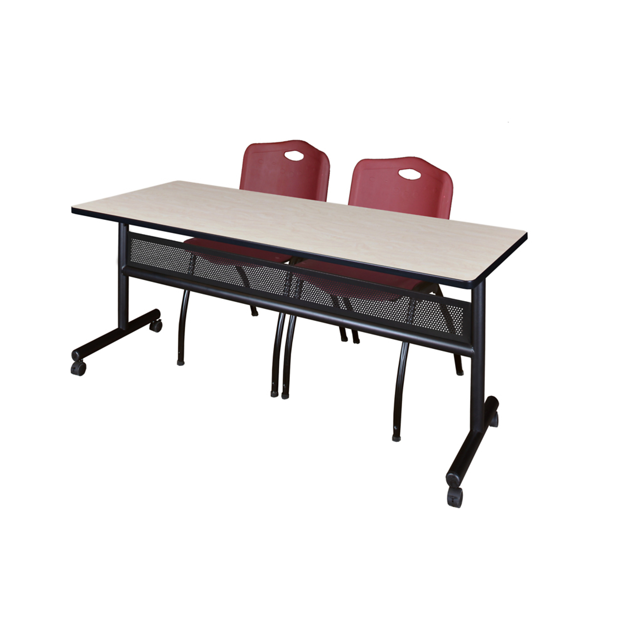 Regency Furniture Kobe Flip-Top Privacy Nesting Table Set — 72in. x 24in., Maple/Cherry, with Modesty Panel, Includes 2 Burgundy Stack Chairs, Model# MKFTM7224PL47BY